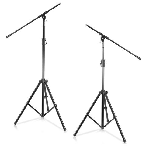 Adjustable Tripod Microphone Boom Stand – Pair of Universal Heavy Duty Lightweight Professional Compact Stage Studio Floor Standing Boom Mic Tripod Holder w/ Standard 5/8″ Mic Adapter – Pyle PMKS56X2