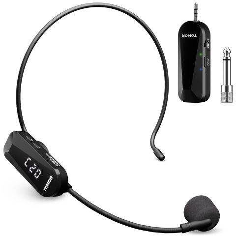 TONOR Wireless Headset Microphone, 2 in 1 UHF Over-Ear Microfono System