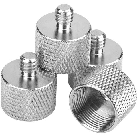 Mic Stand Adapter, ChromLives Microphone Screw Adapter 1/4”-20 to 5/8”-27 Male to Female Threaded Mic Adapter, for Camera Monitor, Microphone Stand, 4 Pack (sliver)