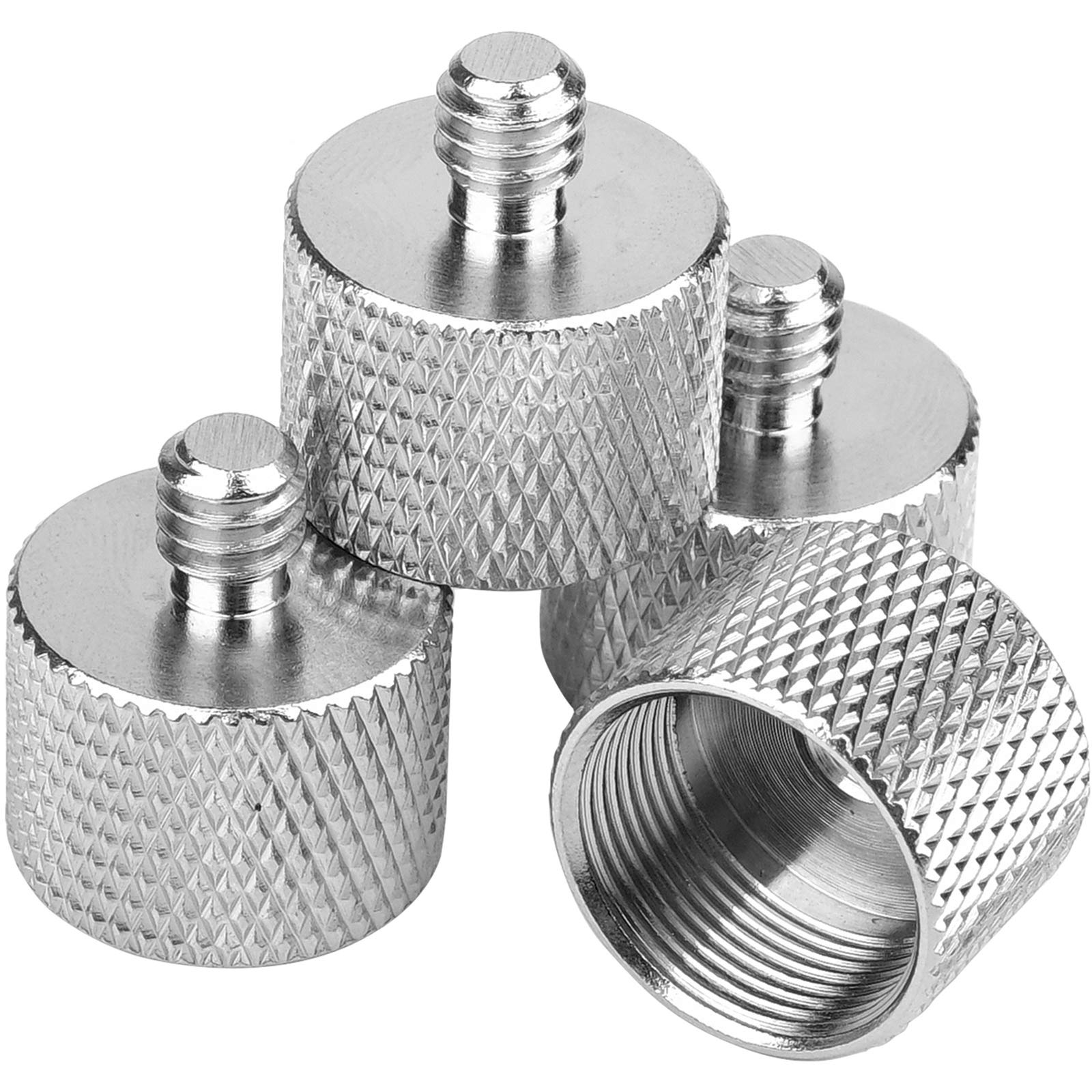 Mic Stand Adapter, ChromLives Microphone Screw Adapter 1/4”-20 to 5/8”-27 Male to Female Threaded Mic Adapter, for Camera Monitor, Microphone Stand, 4 Pack (sliver)