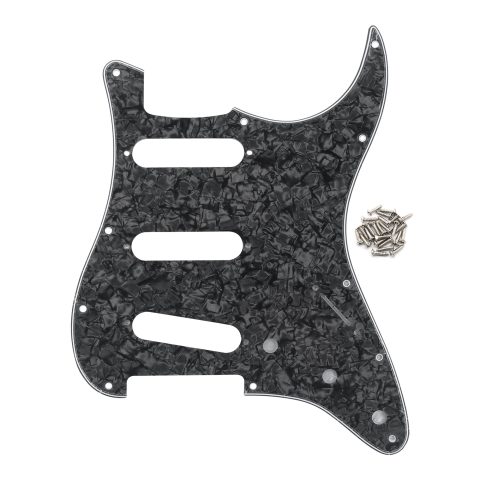 FLEOR 11 Holes ST Style Pickguard SSS Guitar Pickguard Pick Guard Scratchplate with Screws Set,4Ply Black Pearl
