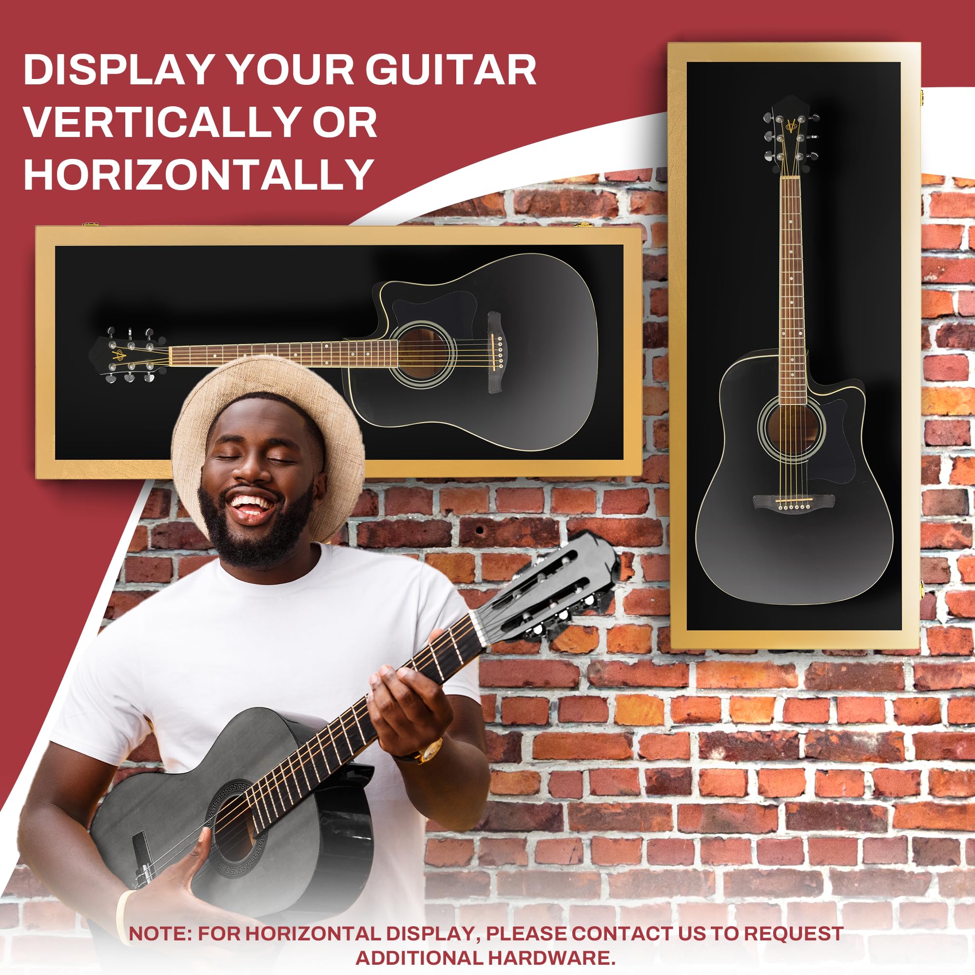 PENNZONI Acoustic Guitar Display Case – Acrylic Acoustic Guitar Case – Guitar Display Case Wall Mount Made from Hardwood Frame & Clear Acrylic – Golden Oak w/Black Felt