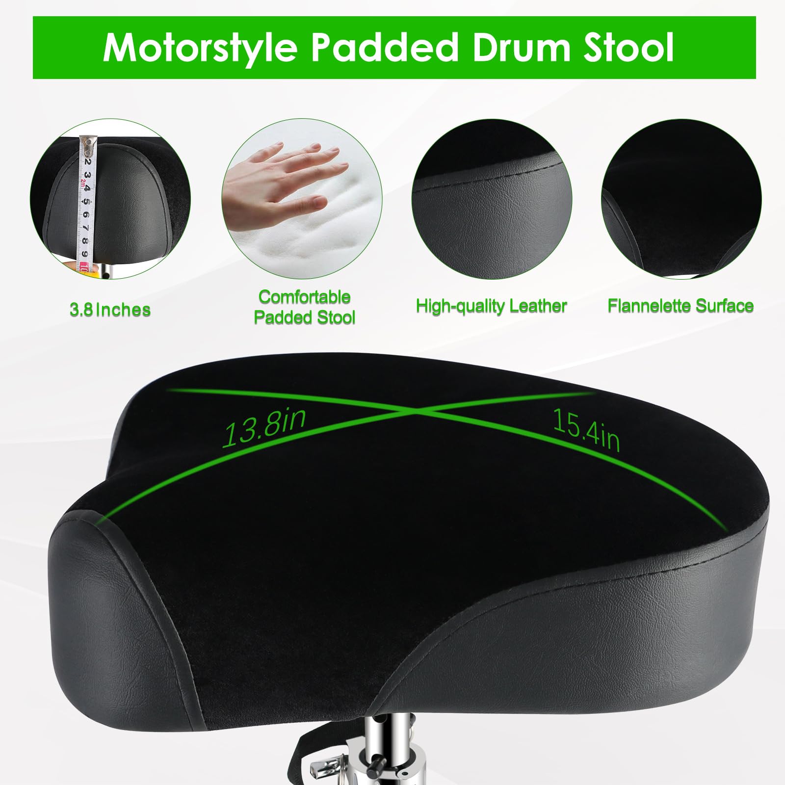 EASTROCK Drum Throne Drum Seat Height Adjustable,Padded Drum Stools Motorcycle Style Drum Chair with Anti-Slip Feet for Drummers,Adult