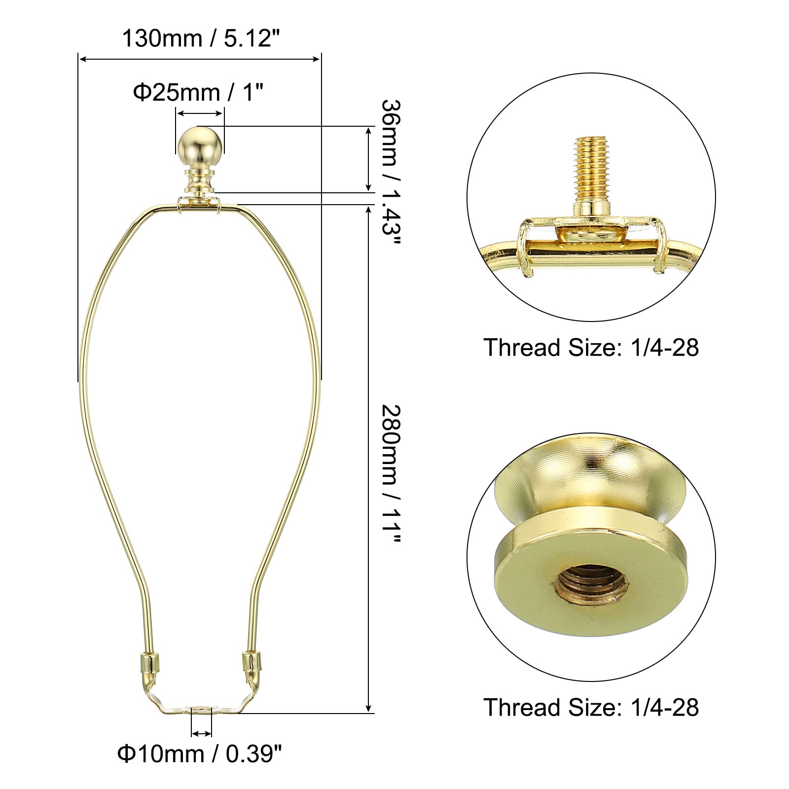 PATIKIL 11 Inch Lamp Harp Kit with Finial, 1 Set Detachable Shade Bracket Holder, DIY Lighting Accessories for Table Floor Lamps, Gold Tone