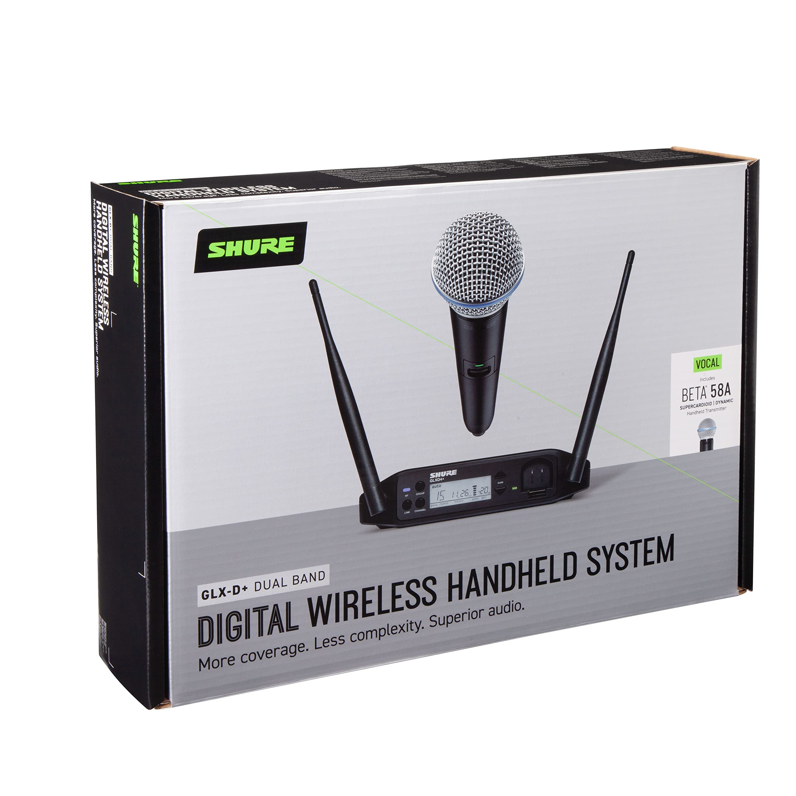 Shure GLXD24+/B58 Dual Band Pro Digital Wireless Microphone System – 12-Hour Battery Life, 100 ft Range | BETA 58A Handheld Vocal Mic, Single Channel Receiver (GLXD24+/B58-Z3)