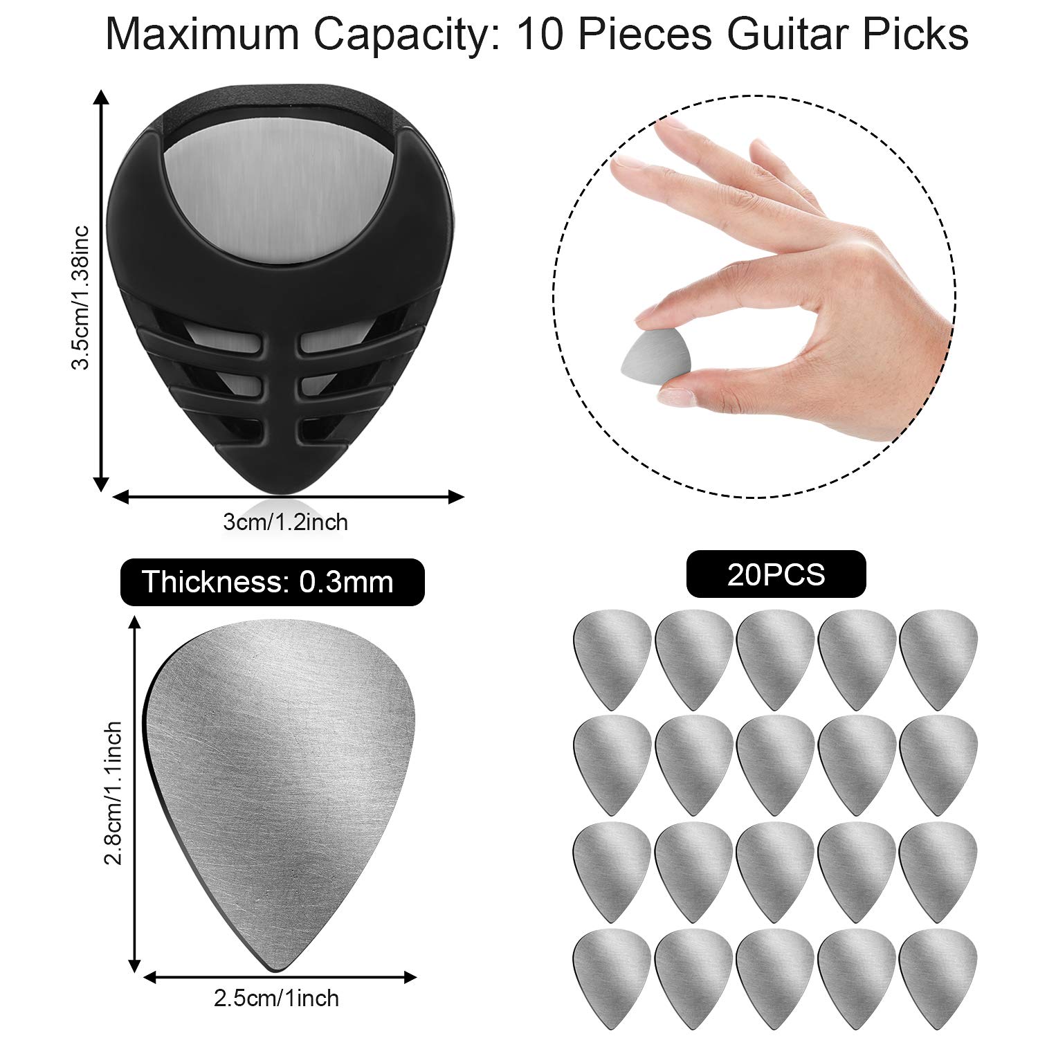 Frienda 20 Pcs Metal Guitar Picks with 2 Pick Holder, Storage Case