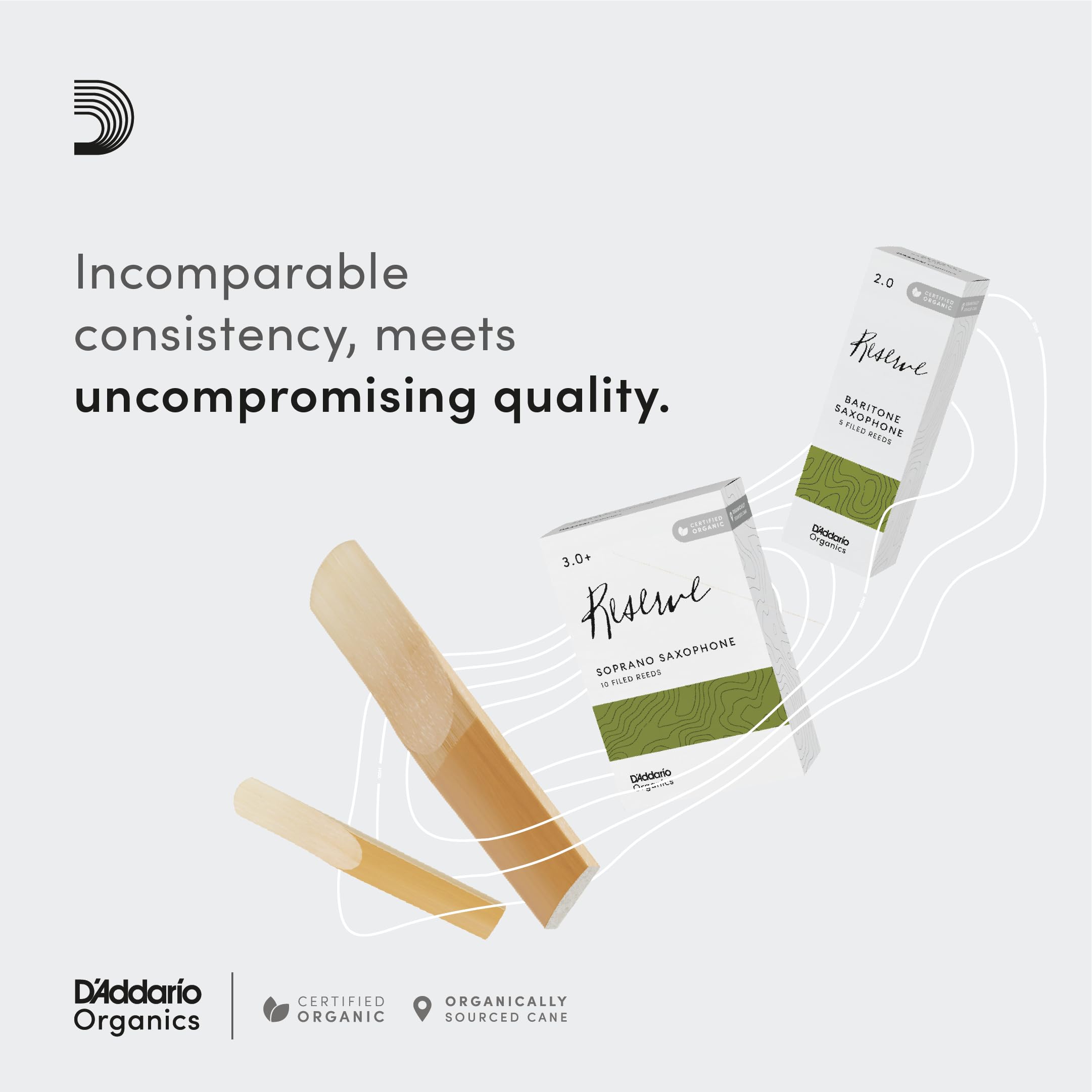 D’Addario ODIR03305 Organic Reserve Soprano Saxophone Reeds – Sax Reeds – Individually Sealed – 3.0+ Strength, 3 Pack