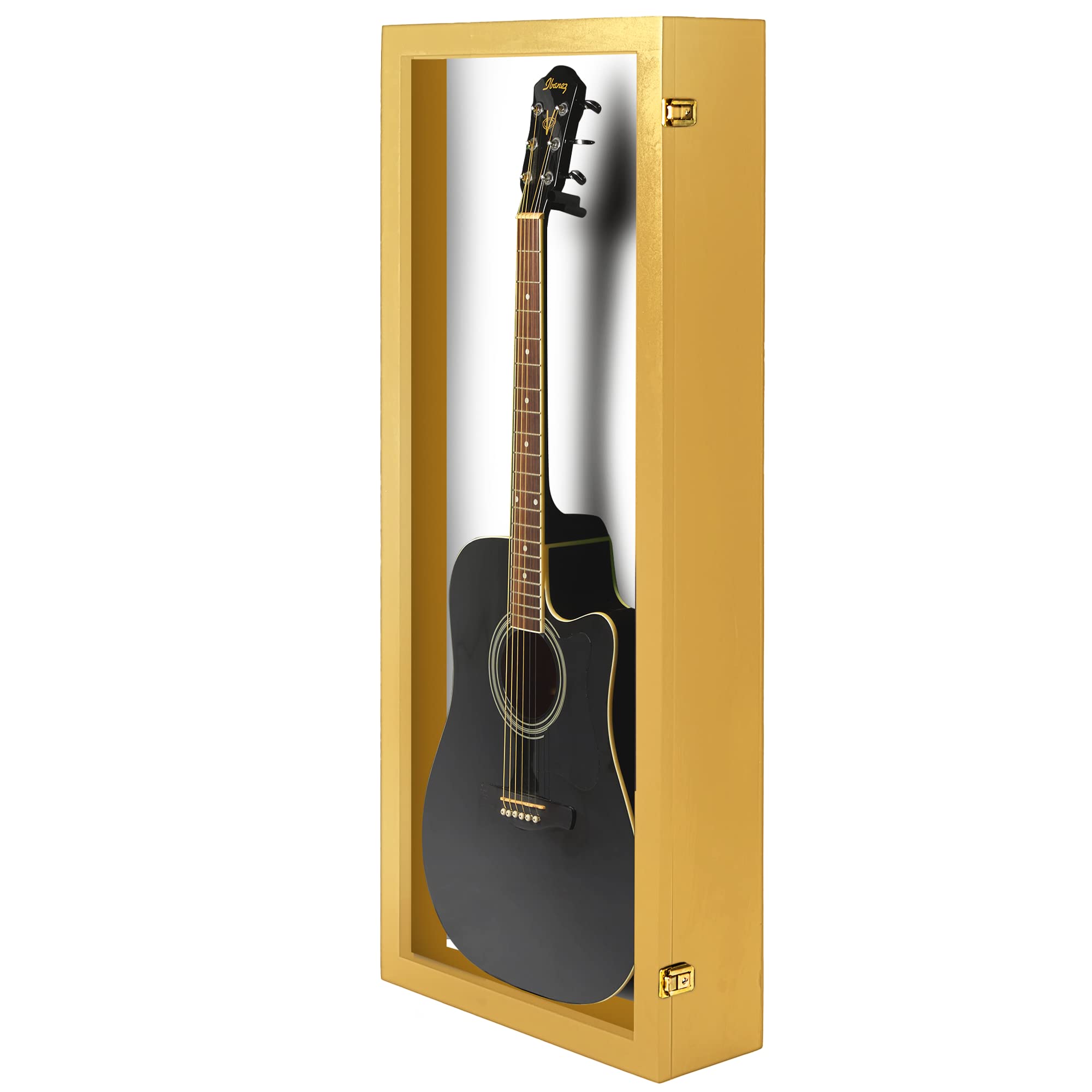 PENNZONI Acoustic Guitar Display Case – Acrylic Acoustic Guitar Case – Guitar Display Case Wall Mount Made from Hardwood Frame & Clear Acrylic – Golden Oak w/Felt White