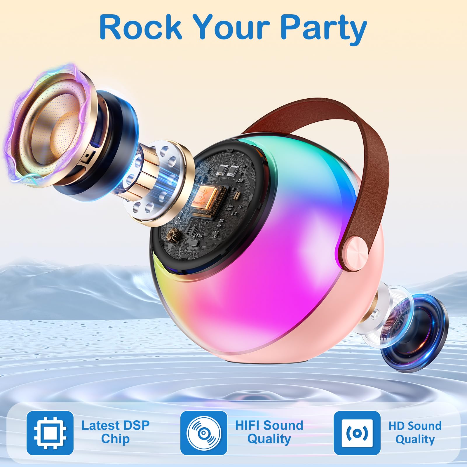 Mini Karaoke Machine for Kids Adults, Portable Bluetooth Speaker with 2 Wireless Microphones, Karaoke Toys for Family Party, Birthday Gifts for Girls Ages 4, 5, 6, 7, 8, 9, 10, 12+ (Beige, 1 Mic)