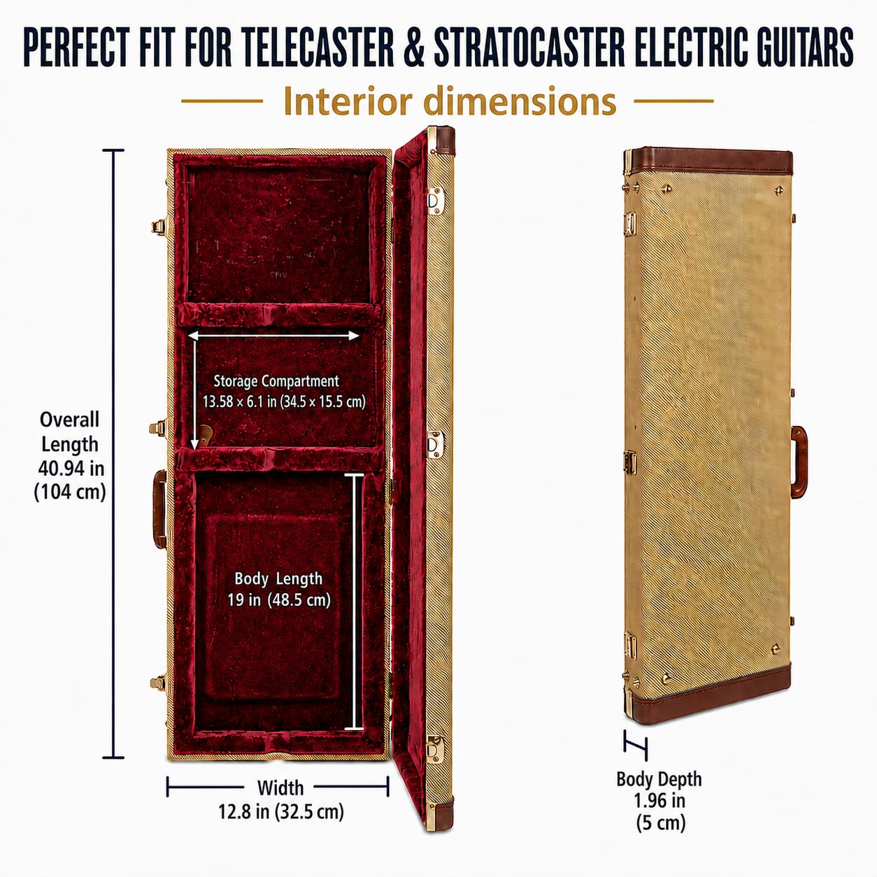 Crossrock Master Series Electric Guitar Case for Fender Stratocaster & Telecaster | Fabric Tweed Exterior, Re-Engineered Wooden Shell, Leather Handle(CRW720EFT)