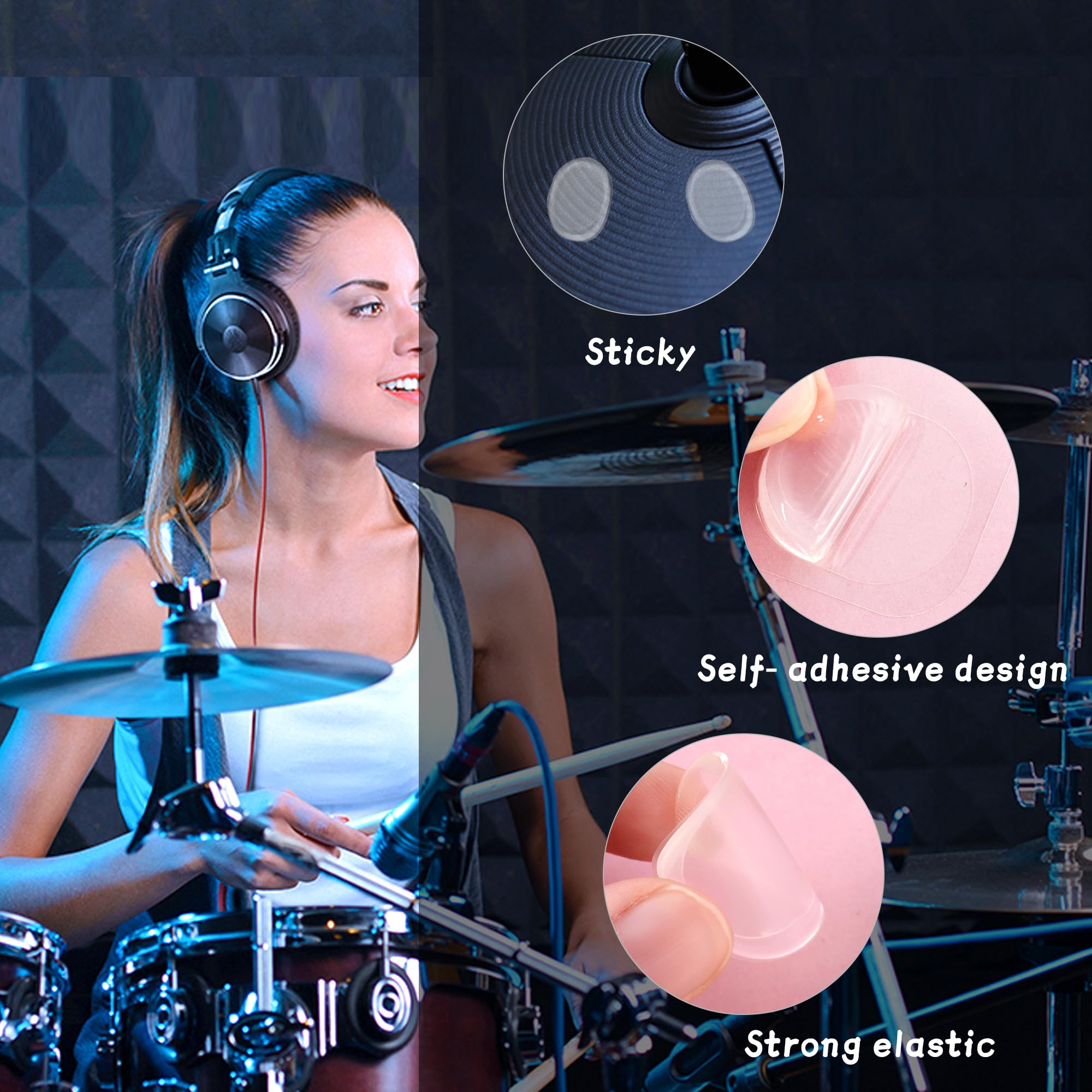 Drum Damper Gel Pads, 24pcs Round and 2pcs Transparent Silicone Drum Mufflers Strong Adhesive Drum Mute Pads Soft Drum Dampening Gel Pads for Snare, Drum Cymbal Tone Control Overtone Resonance