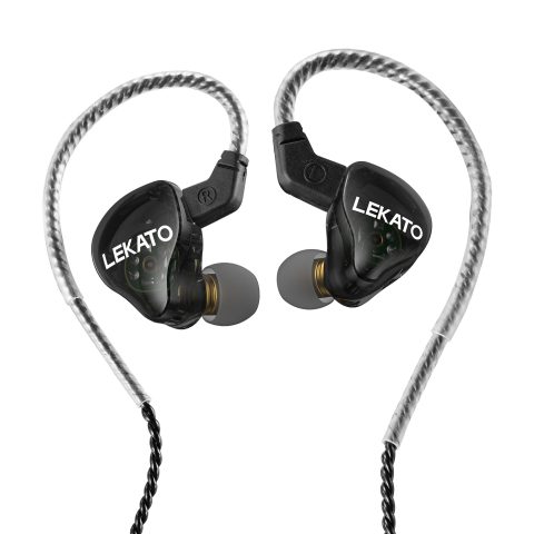LEKATO H5 Headphones In Ear Monitors Hybrid Hifi IEM Earphones for Musicians Singers Detachable 2Pin Cable 1BA+1DD Wired Gaming Earbuds Professional Deep Bass Sound Isolating (Without Mic, Clear Dark)