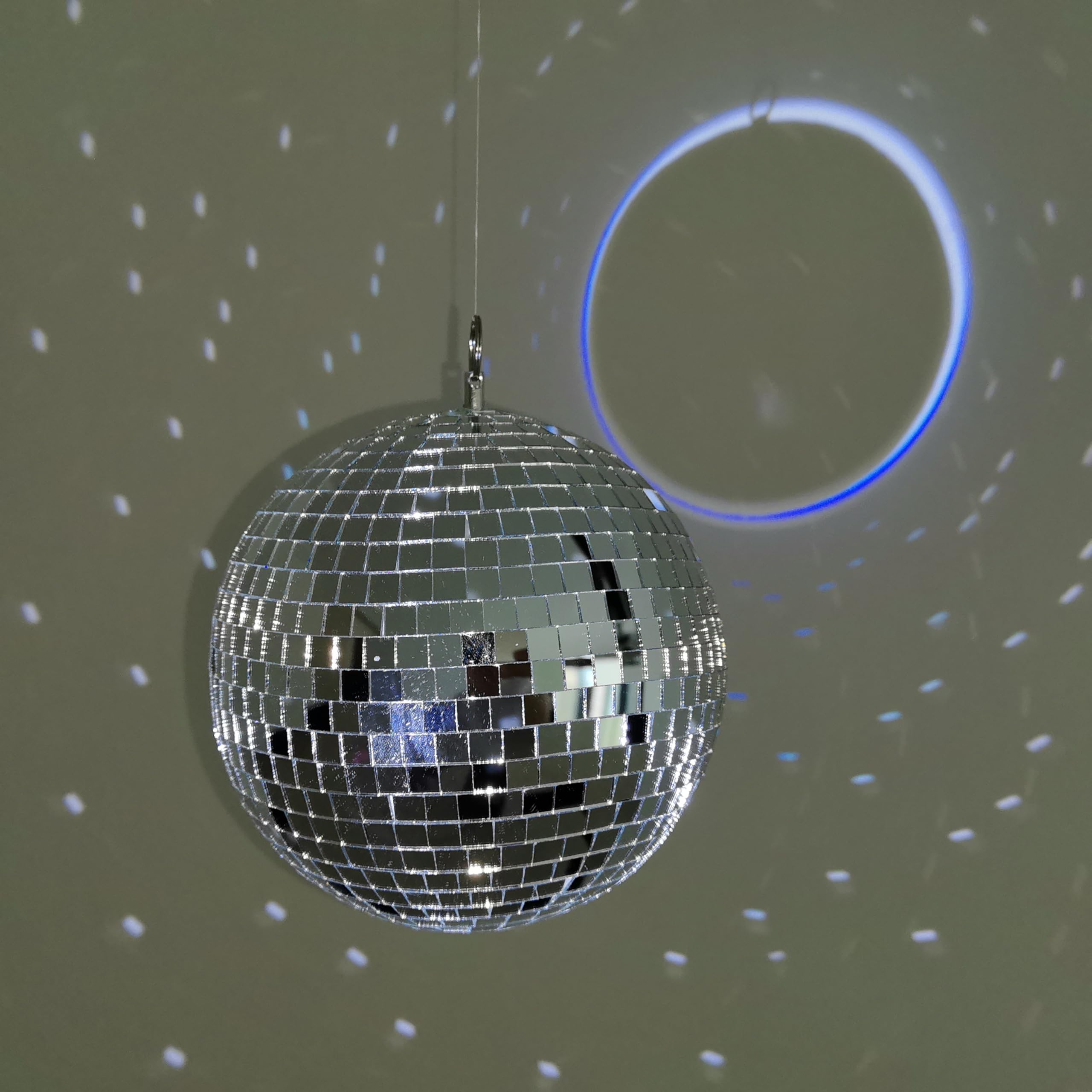 Mi-Ball Mirror Disco Ball 8-Inch Reflective Hanging Party Disco Ball Light for Dance Floor, Weddings, Holiday, Home Decor & DJ Events –Real Glass Silver Mirror Ball with Hanging Ring