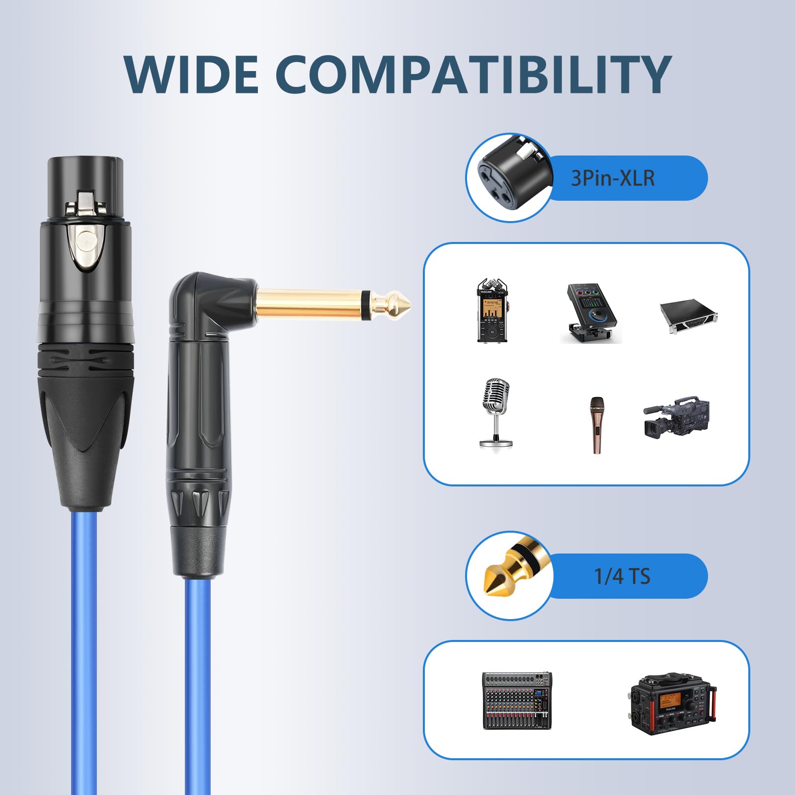 HUALEU 2Pack 3.3Feet XLR Female to 1/4 TS Right Angle,1/4 TS Right Angle to XLR Female Micphone Cable,6N OFC+Silver Plated HI-END Audio Cable for Micphone Mixer