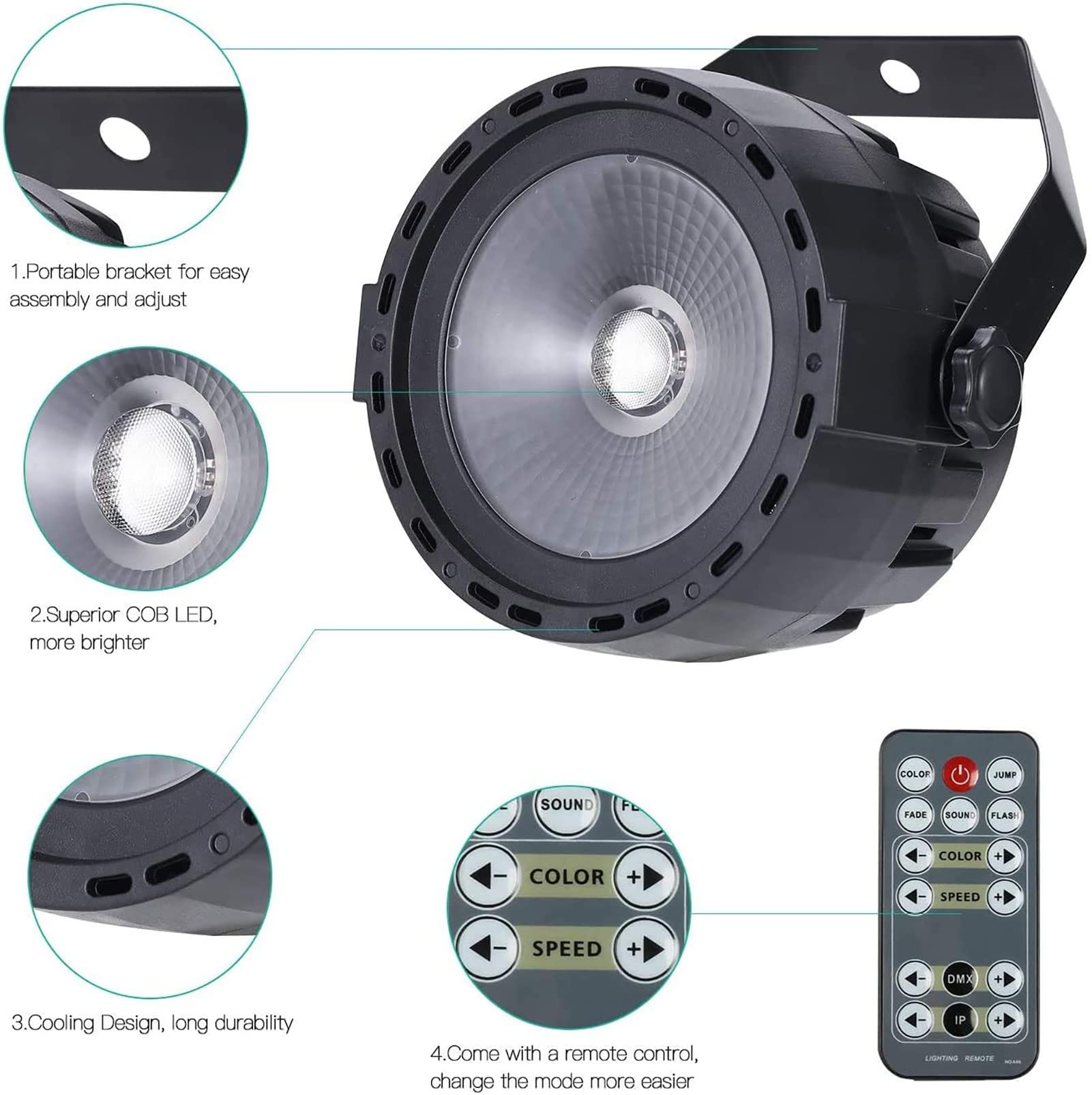 SHEHDS LED Par Stage Light 30W COB Wash Lights RGB 3in1-2 Pack