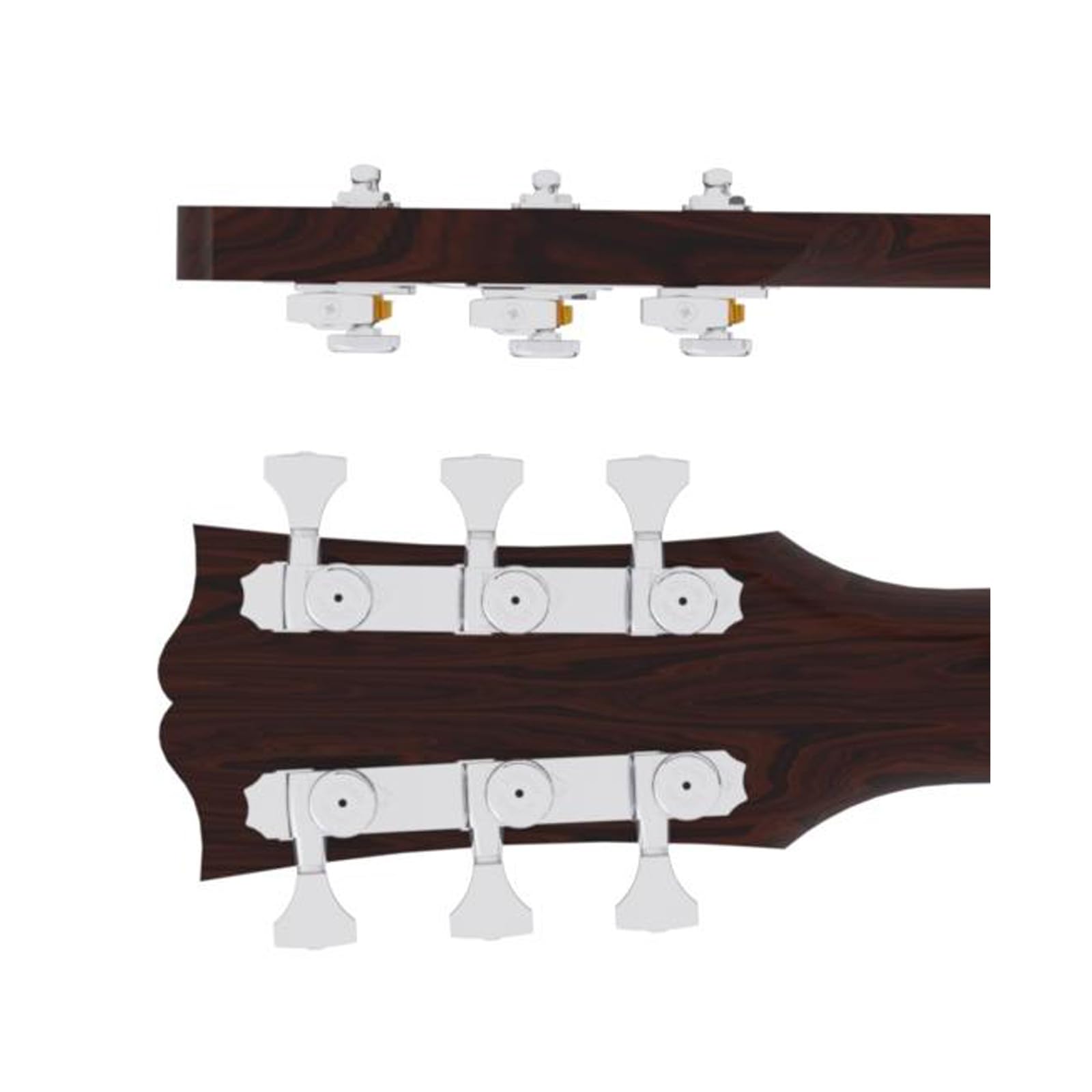 Hipshot 6GLO Grip-Lock Locking Guitar Tuning Machines 3+3 – Universal Mounting Plate UMP included – Chrome