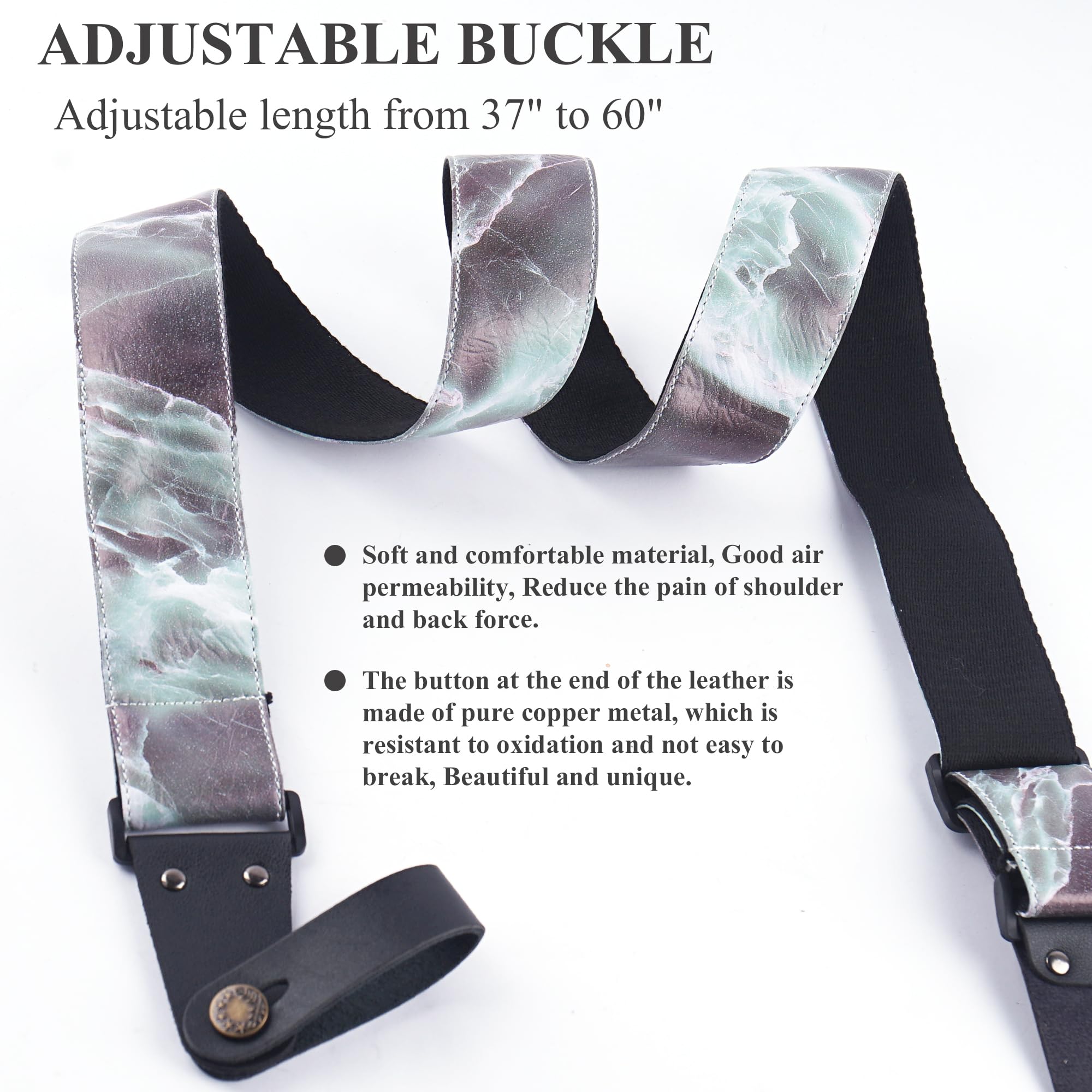 LIZIMANDU Adjustable Guitar Strap Includes 2 Strap Locks & 2 Matching Picks & 1 Picks Holder & 1 leather Strap Button(1-Printed Jade)