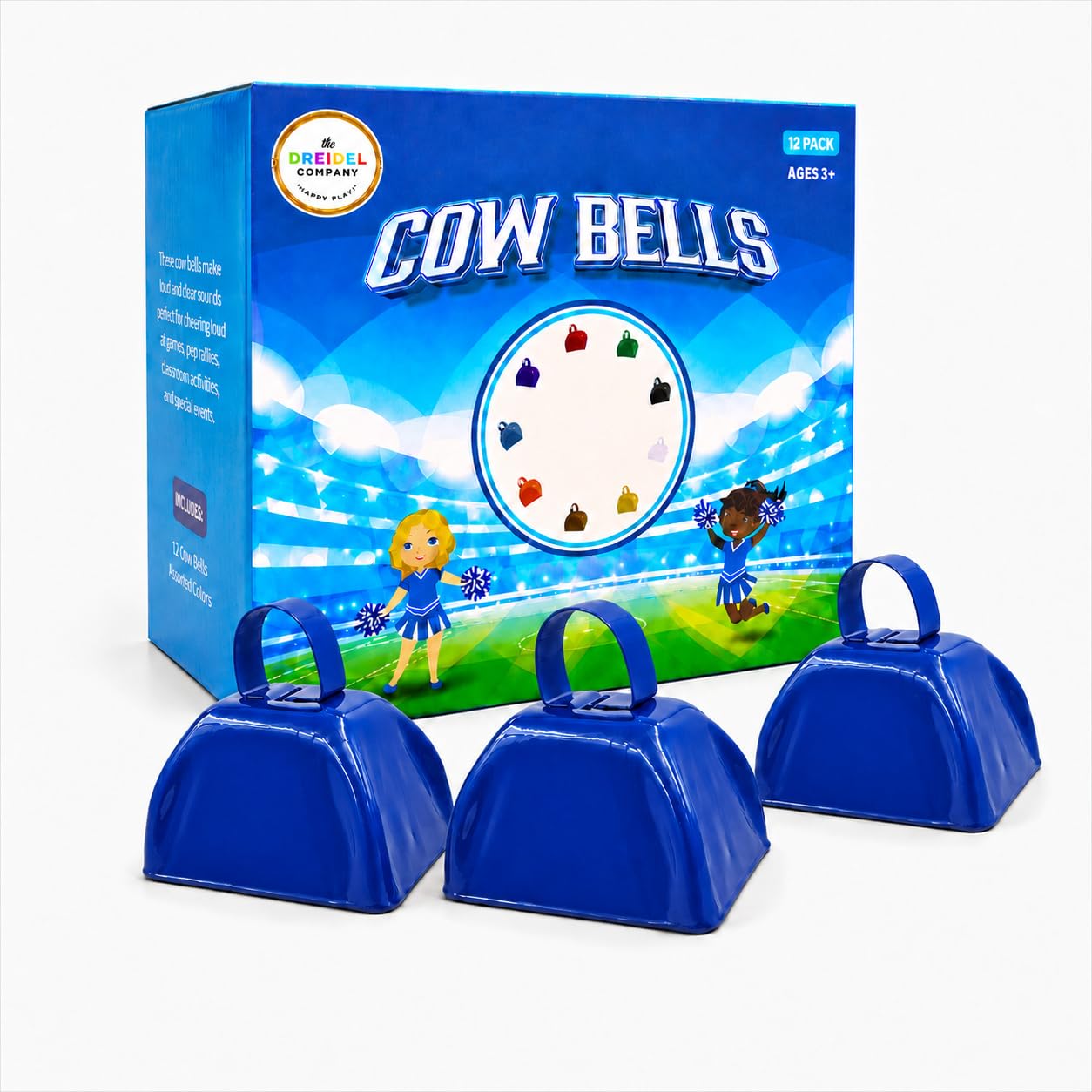 The Dreidel Company 6-Pack 3 Inch Blue Cow Bells for Sporting Events, Cheering, Spirit, Loud Cow Bell Ideal Hand Percussion Cowbells Noise Makers for Sporting Events, Football Games, and Celebrations