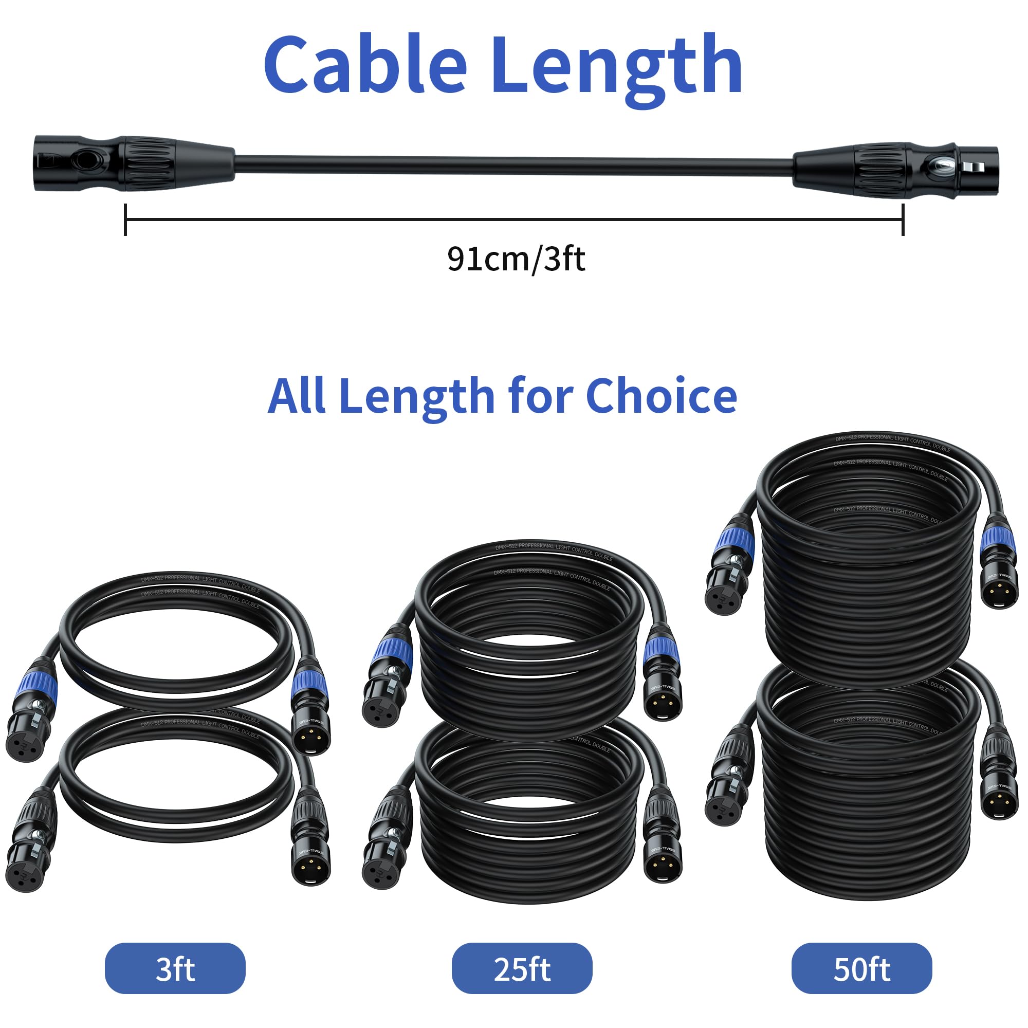SMALL-EYE DMX Cables 3 pin 2 Pack (Multi Color Coded, 20 feet)