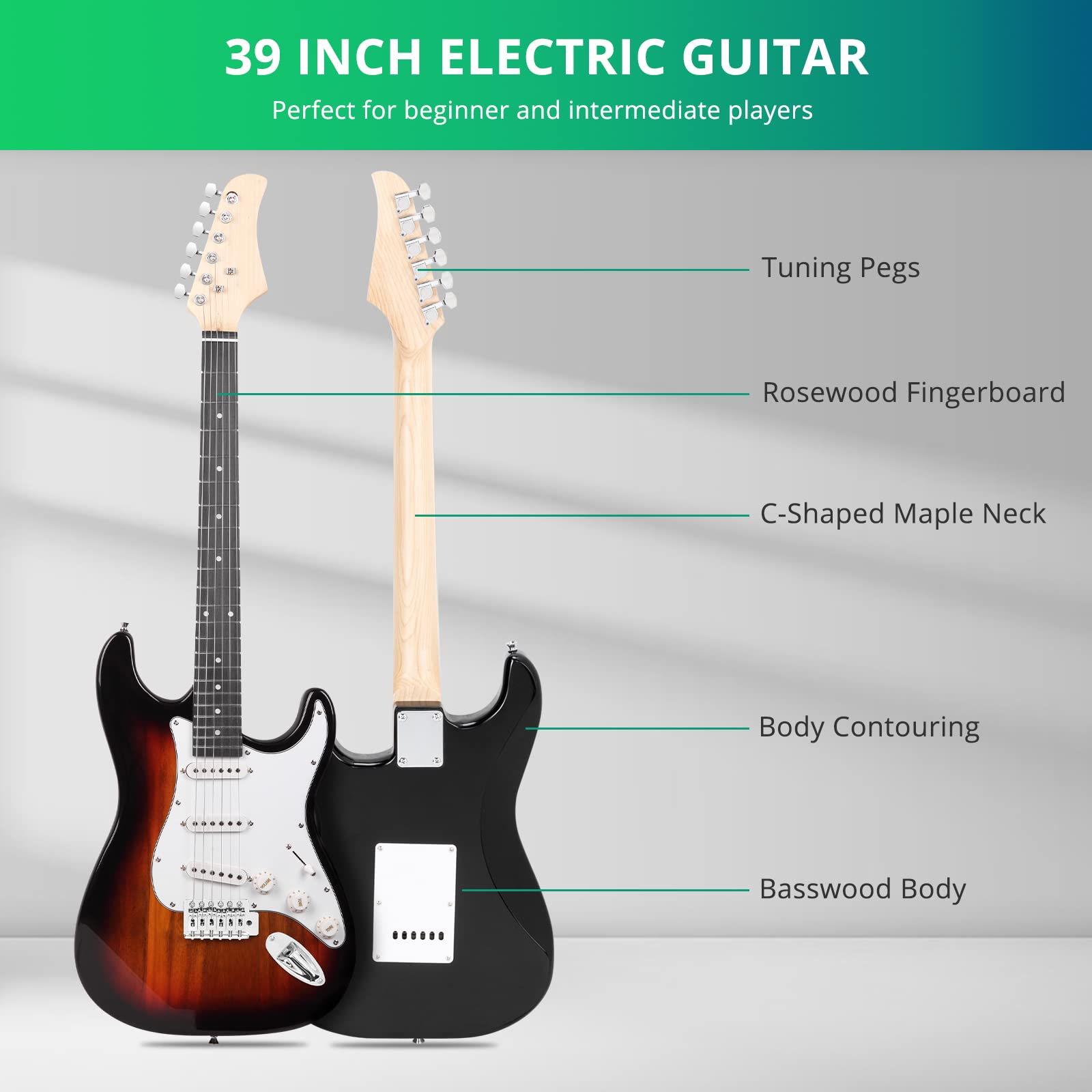 Ktaxon 39 Inch Electric Guitar Solid Body Beginner Kit with Gig Bag Sunset