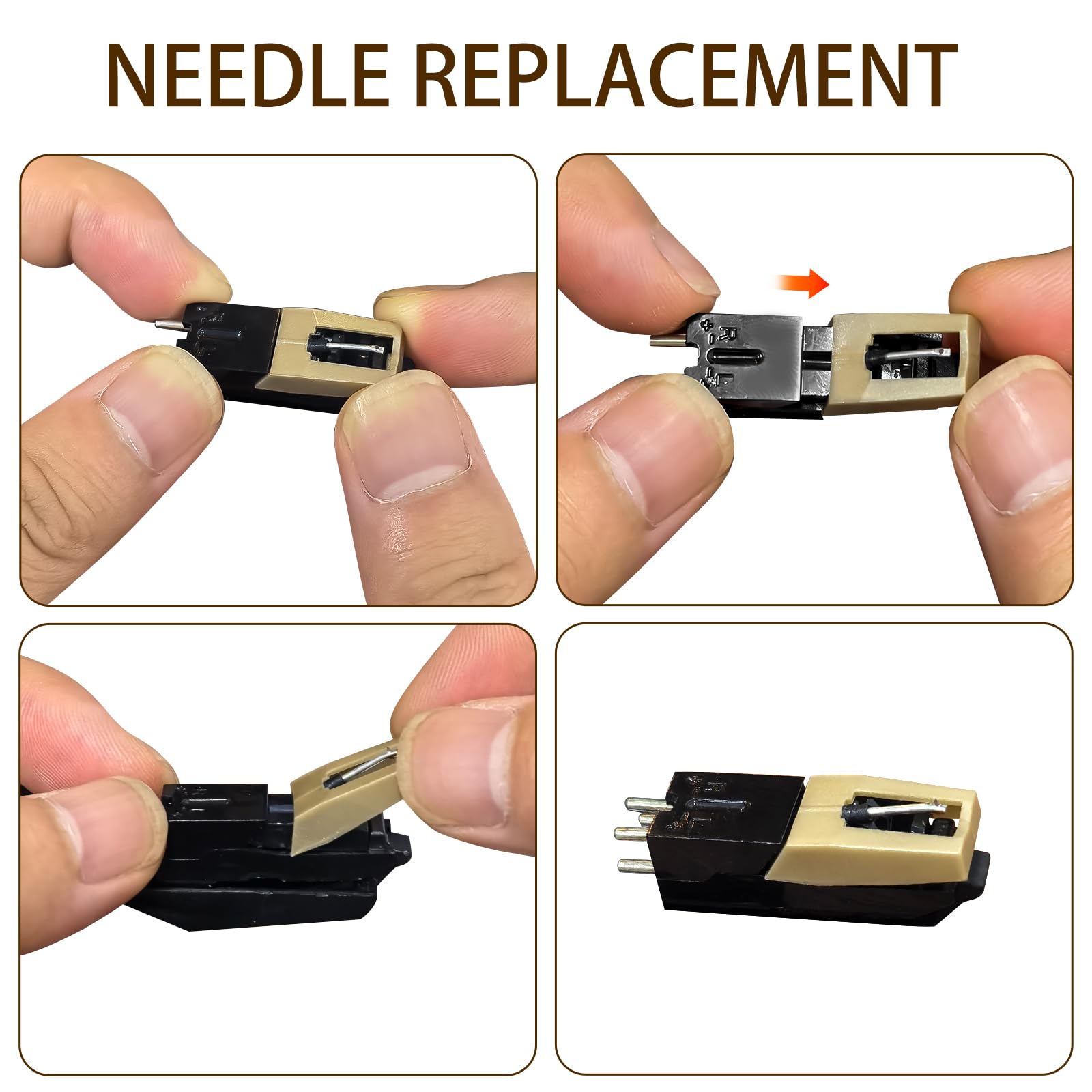 3 Pack Ruby Record Player Needles, Replacement for Crosley Victrola ION Jenson Boytone Turntables, with Stylus Cleaner Brush (Light Tan)