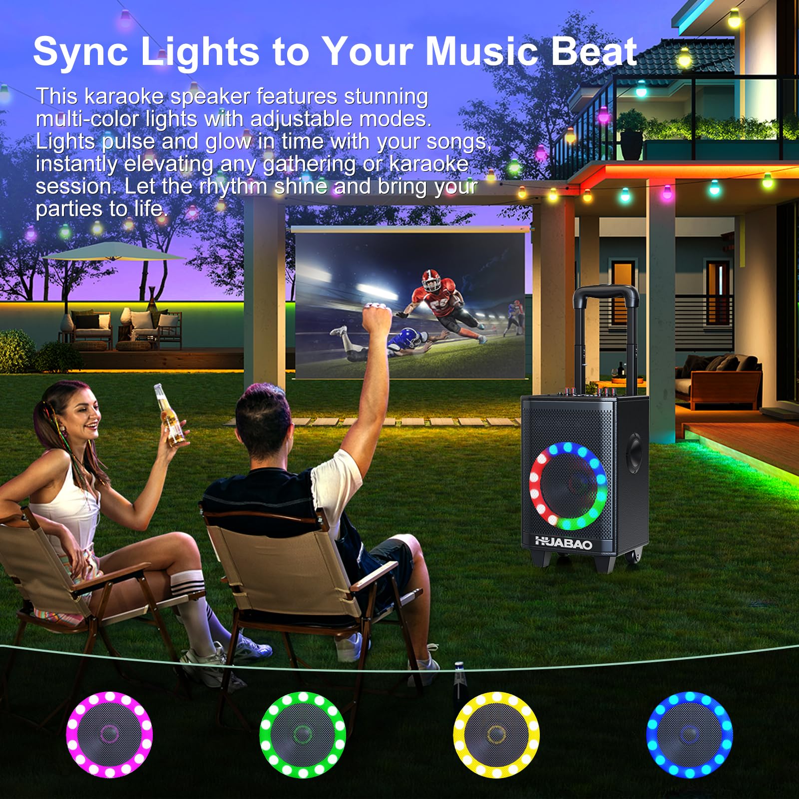 Portable Karaoke Machine with 2 Wireless Microphones, Bluetooth Speaker with Lights and Trolley Wheels, 6600mAh Rechargeable PA System, FM/AUX/USB/TF, Remote, Bass/Treble/Echo Adjust, Ideal for Party
