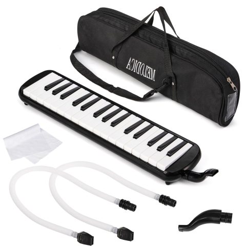 Tosnail 32 Key Melodica with Carrying Bag, Double Tubes Mouthpieces, Wipe Cloth, Air Piano Keyboard Musical Instrument for Beginners, Adults – Black