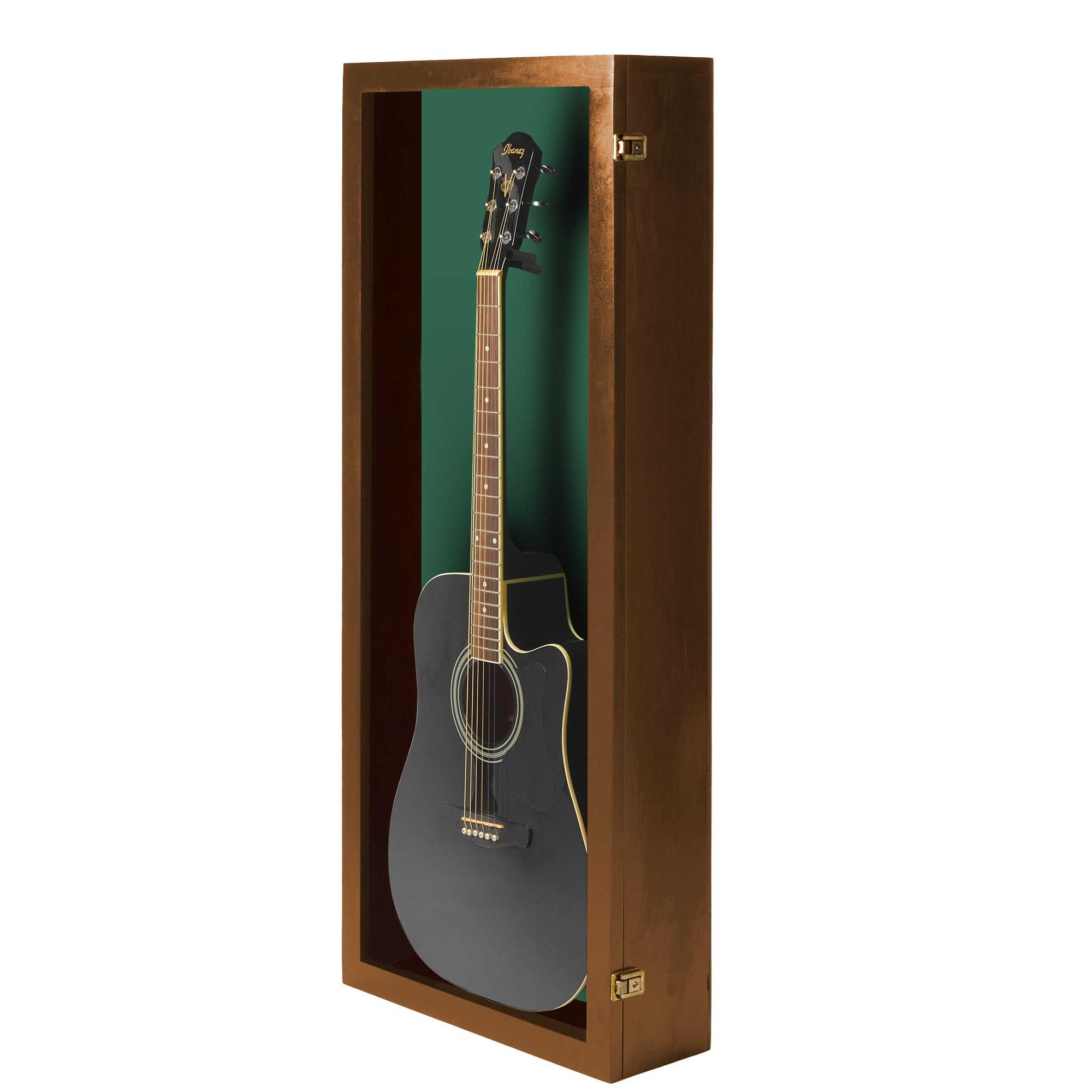 PENNZONI Acoustic Guitar Display Case – Acrylic Acoustic Guitar Case – Guitar Display Case Wall Mount Made from Hardwood Frame & Clear Acrylic – Walnut w/Felt Green