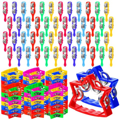 Lukmaa 72 Pcs Mini Tambourines Hand Bells Bulk, 36 Colorful Plastic Tambourines 36 Cymbals Noise Maker for Music Class, Sunday School, Early Learning, Party, Preschool, Gift, Fun Instrument(Star)
