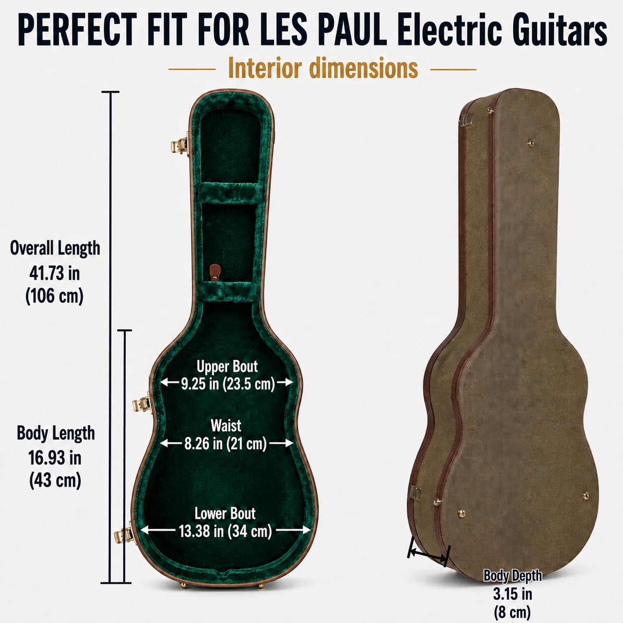 Crossrock Master Series Les Paul Electric Guitar Case | Olive Green Tweed Exterior, Re-Engineered Wooden Shell, Leather Handle & Forest Green Velvet Interio(CRW720LOG)