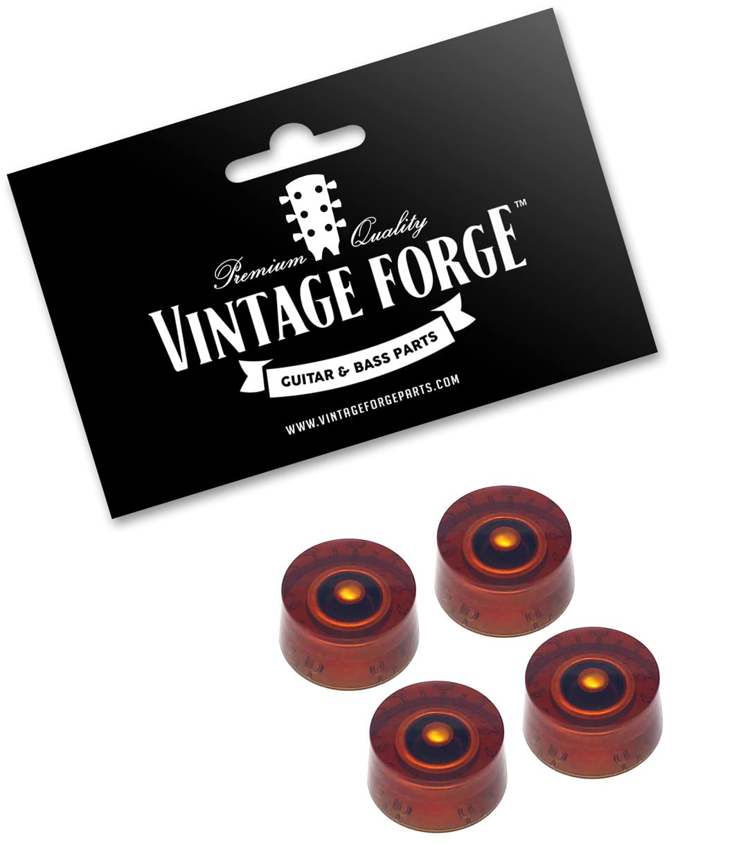 Vintage Forge Amber Speed Knobs Compatible with Epiphone Les Paul SG Electric Guitar (Set of 4) Fits 18 Coarse-Spline Import (Metric) Split Shaft Pots Recessed RS18M-AM4