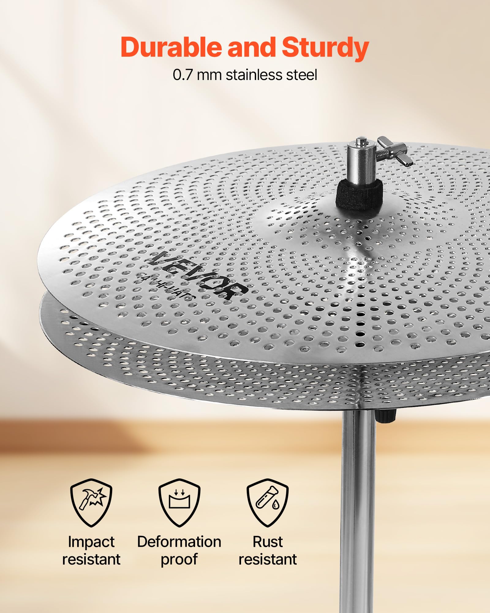 VEVOR Low Volume Cymbal Pack, 5Pcs Quiet Cymbals for Drum Set, 14” Hi-Hats, 16” Crash, 18” Crash, 20” Ride, Alloy Drum Cymbals Includes Free Drumsticks, Mute Pads & Bag, for Drummer Practice