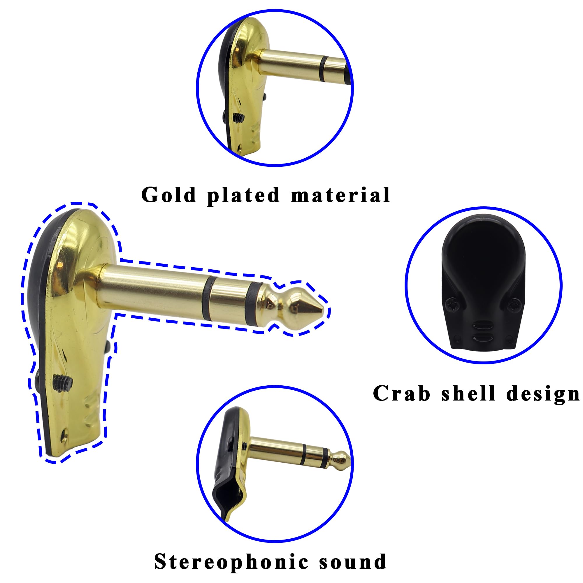 zdyCGTime DIY Right Angle 6.35MM 1/4″ Stereo Crab Shell Audio Plug, 90 Degree 1/4 inch Male TRS Pancake Style Plugs Connectors for Speaker,Bass,Amp,Microphone Electric Guitar Cable(4 Pack/3 Pole)