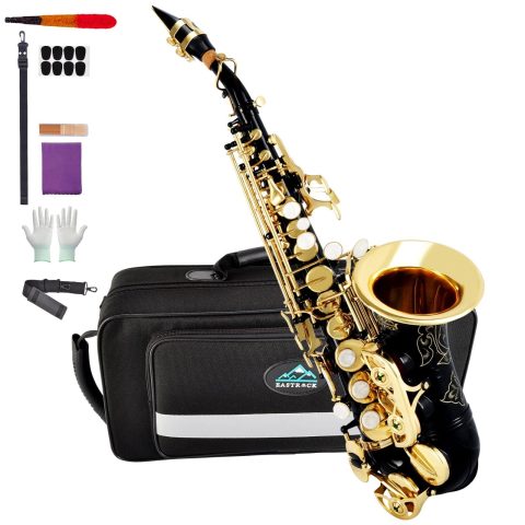 EASTROCK Bb Curved Soprano Saxophone Black for Beginners Students