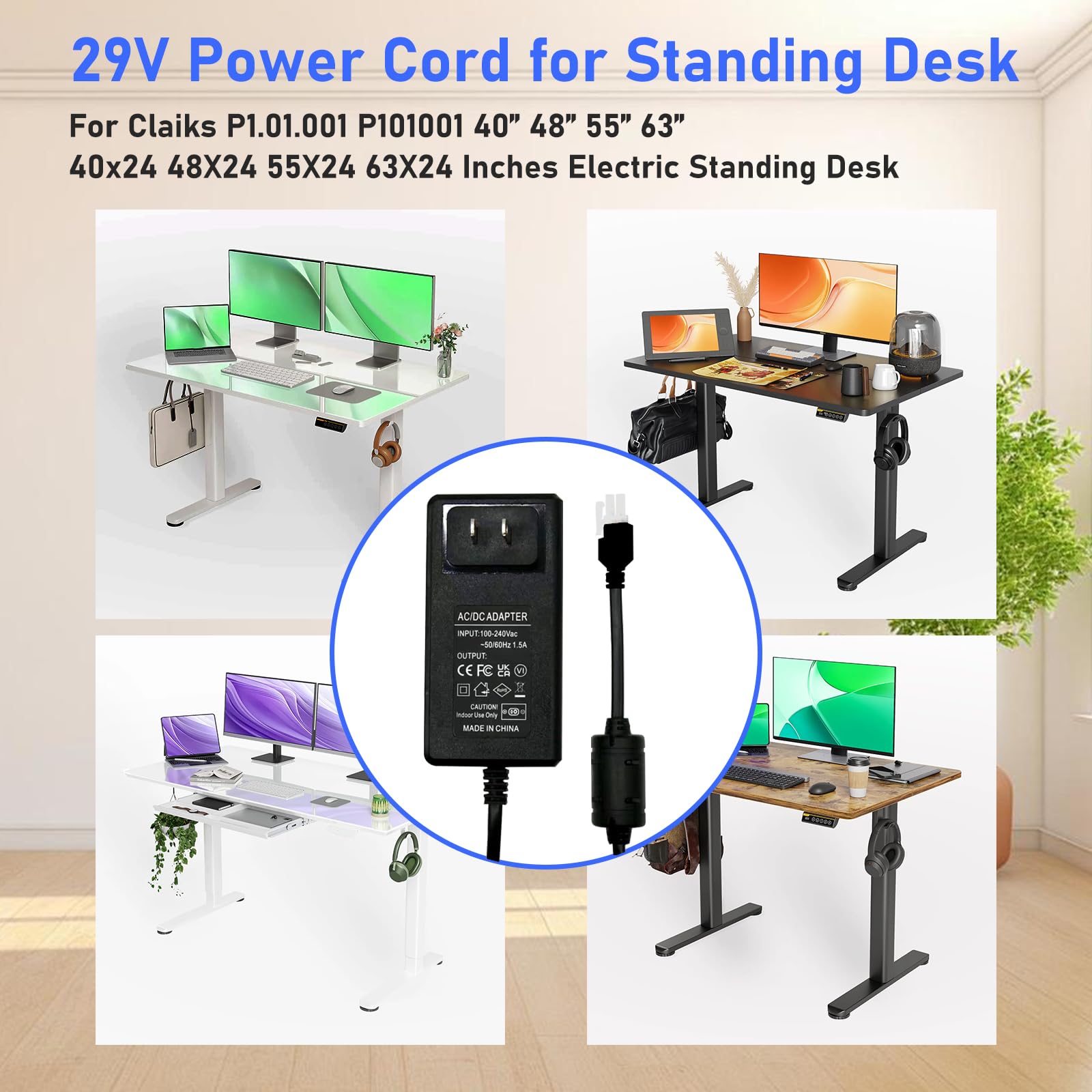 29V Adjustable Desk Power Supply Cord for Claiks P1.01.001 P101001