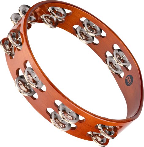 Traditional Wood Tambourine with Nickel Plated Steel Jingles, Double Row — NOT MADE IN CHINA — Great for All Musicians, 2-YEAR WARRANTY