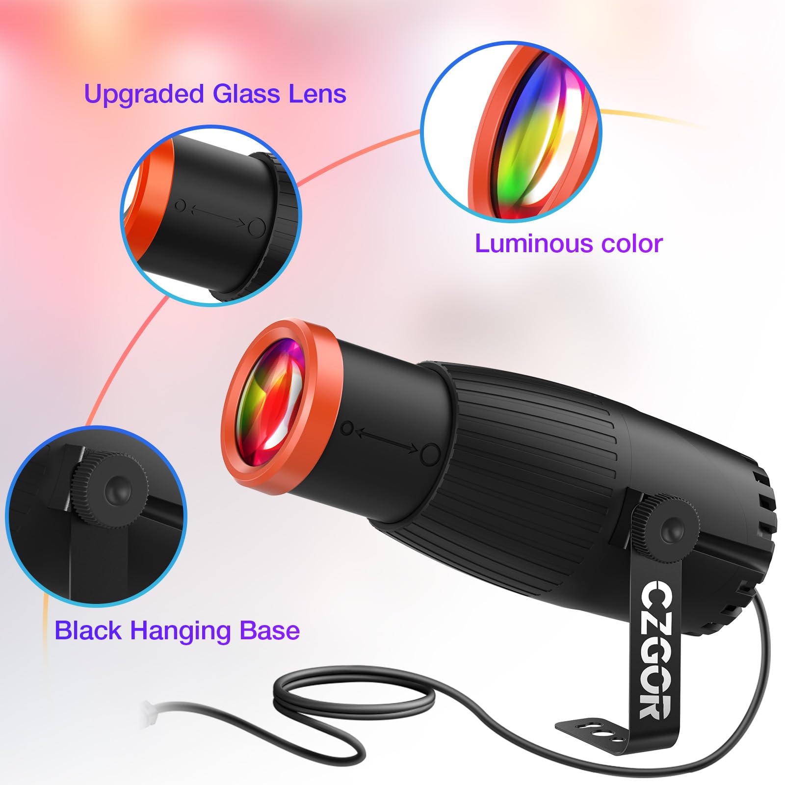 Czgor 18W Pinspot Light, RGBW Mirror Disco Ball Spotlight with Remote