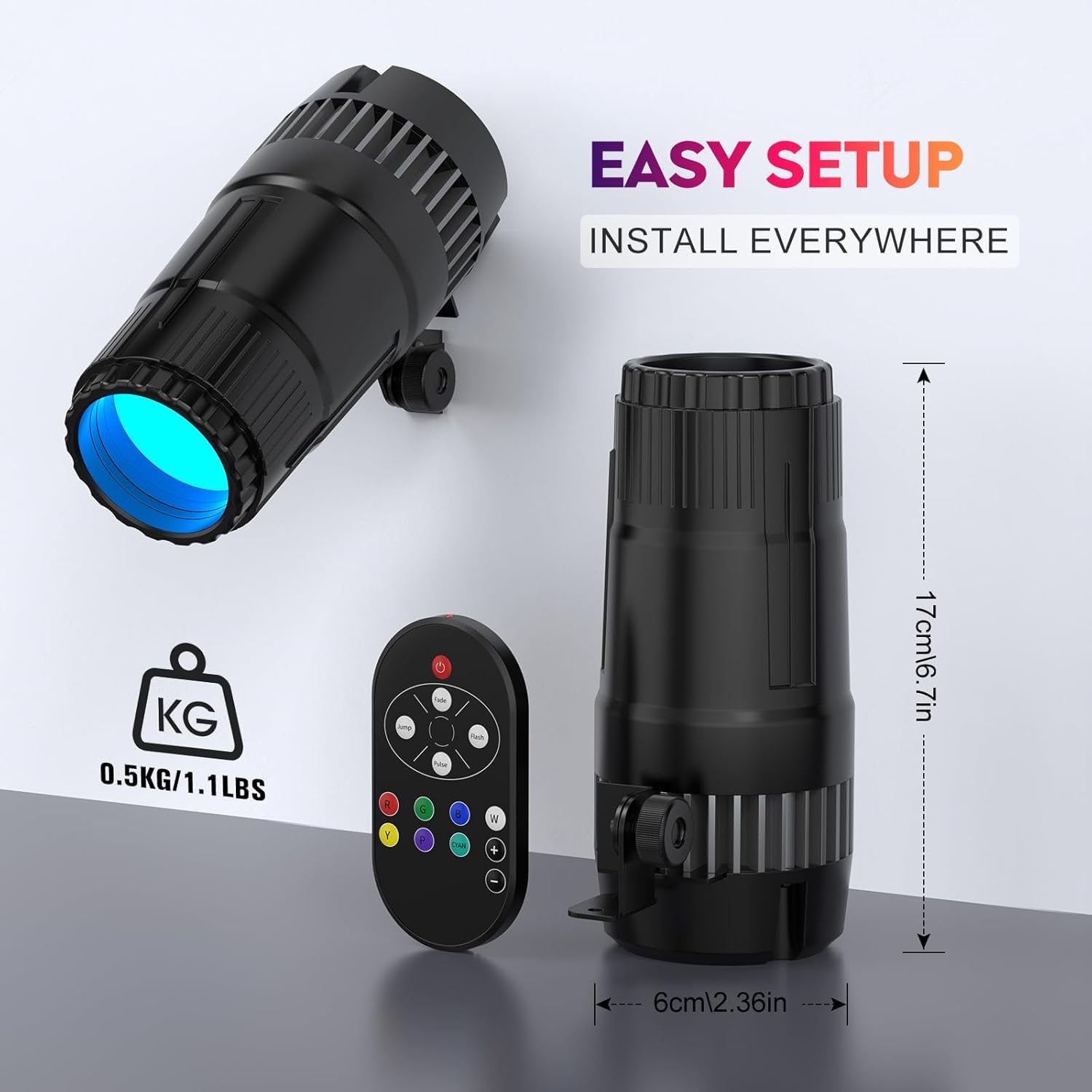 20W Pinspot Light with Remote,RGBWYP+Cyan LED Beam Spot Lights,Ultra Bright Mirror Disco Ball Spotlight Stage Light for DJ Disco Party Bar Club Show Wedding Children’s Theater (Black, 2 Pack)