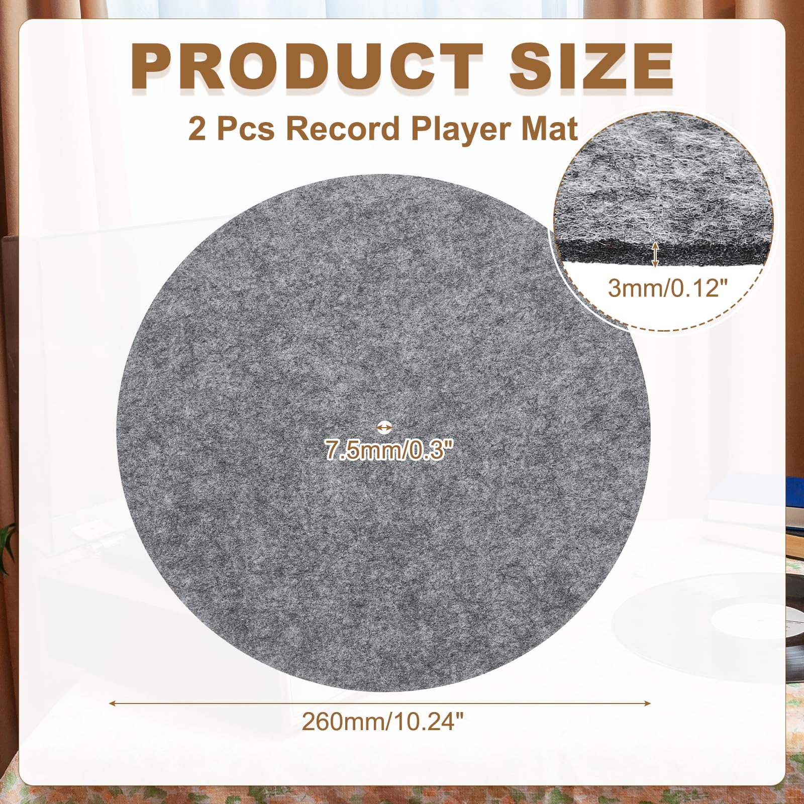 MECCANIXITY 2 Pcs Record Player Mat, 10 Inch Turntable Mat 3mm Felt Turntable Pad for Vinyl Record Player, Dark Gray