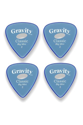 Gravity Picks Big Mini Guitar Picks – 2.0mm Thick Blue – Polished w/Elipse Grip Hole – Heavy Guitar Picks for Electric, Acoustic & Bass – 4 Pack