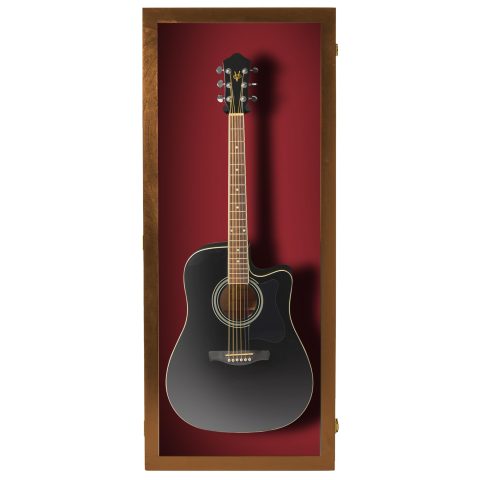 PENNZONI Acoustic Guitar Display Case – Acrylic Acoustic Guitar Case – Guitar Display Case Wall Mount Made from Hardwood Frame & Clear Acrylic – Walnut w/Red Felt