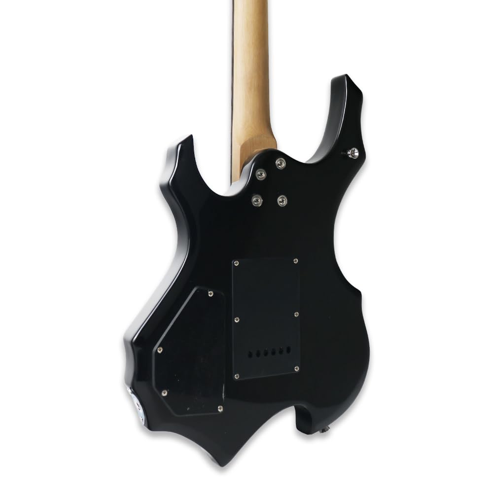 Demusea Golssy Black Cool Shape Electric Guitar With 20W Amplifier Set Non Recharge Solid Wood Build For Starter Practice (FIRE, Black)