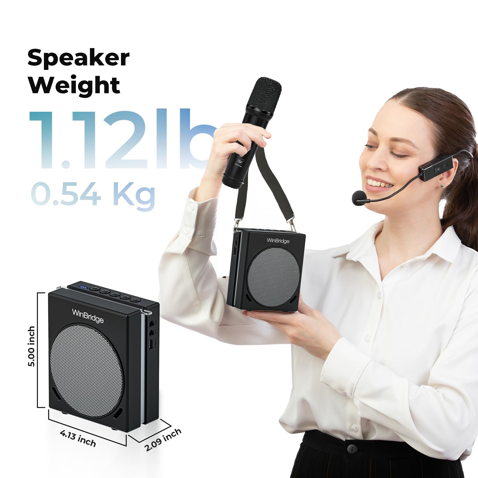 WinBridge Portable PA System 30W Voice Amplifier with Dual Wireless Mics