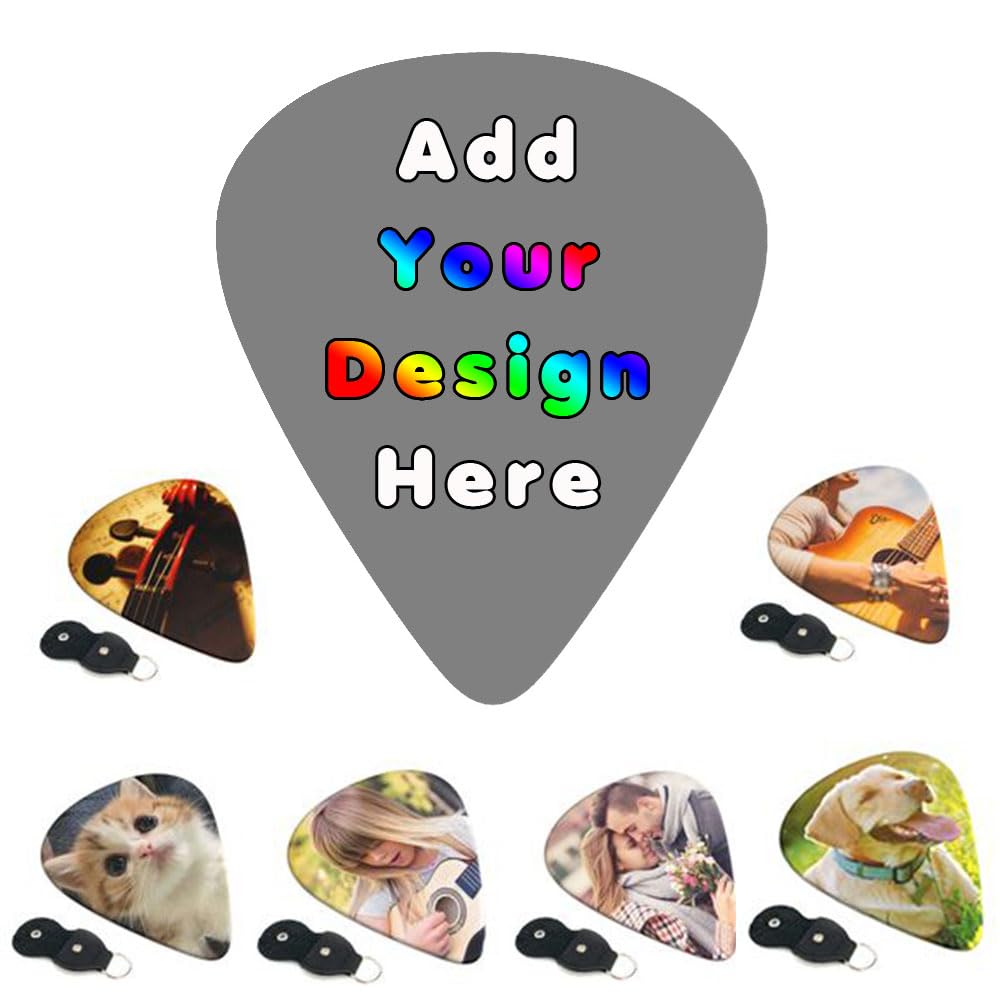 PLKIUYT Personalized 6 Pack Guitar Picks Custom Guitar Accessories Gifts Two-Side Print Add Your Picture Logo Text for Dad, Electric Guitar Players, Friends, Gray, 0.96mm