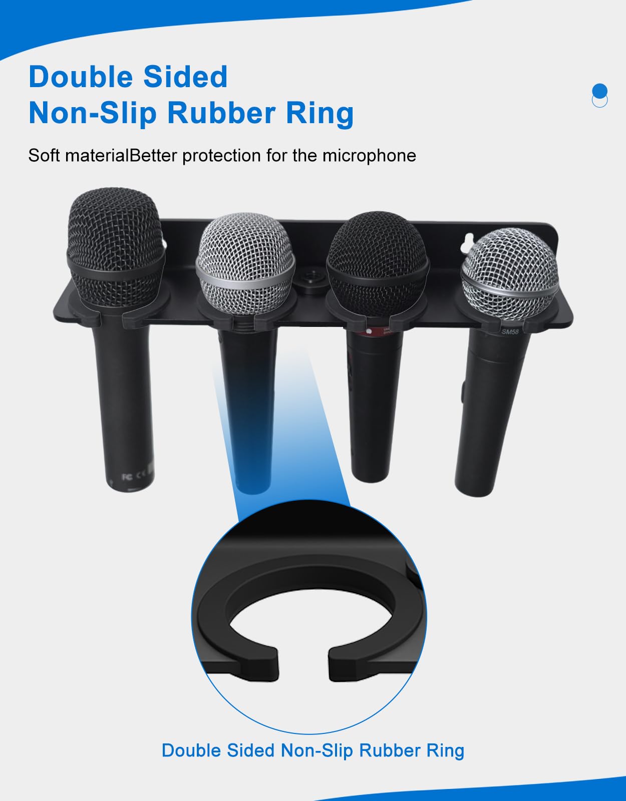 Multi Mic Holder for Stand, Wall Mounted, for 4 Handheld Wired/Wireless Mic