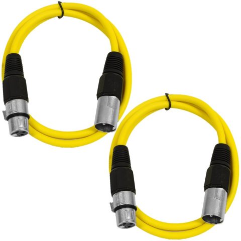 Seismic Audio – SAXLX-2-2 Pack of 2′ XLR Male to XLR Female Patch Cables – Balanced – 2 Foot Patch Cord – Yellow and Yellow
