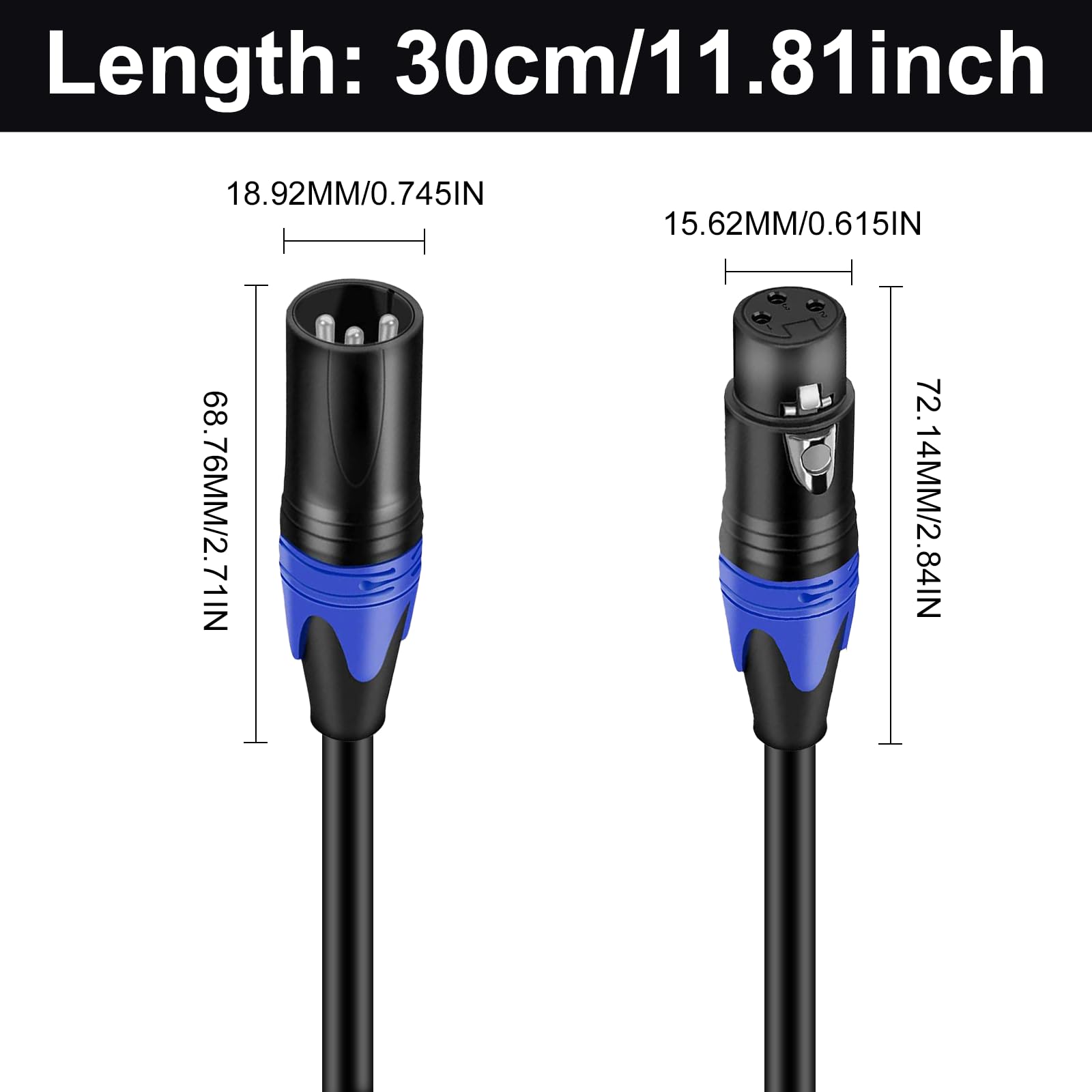 Poyiccot XLR Splitter 1 Female to 2 Male Microphone Cable, 3 Pin XLR Y Splitter Cable, Combiner Y Cord Balanced Microphone Audio Adapter for Stero Mic, Mixer, Audio Track (11.8 inches)