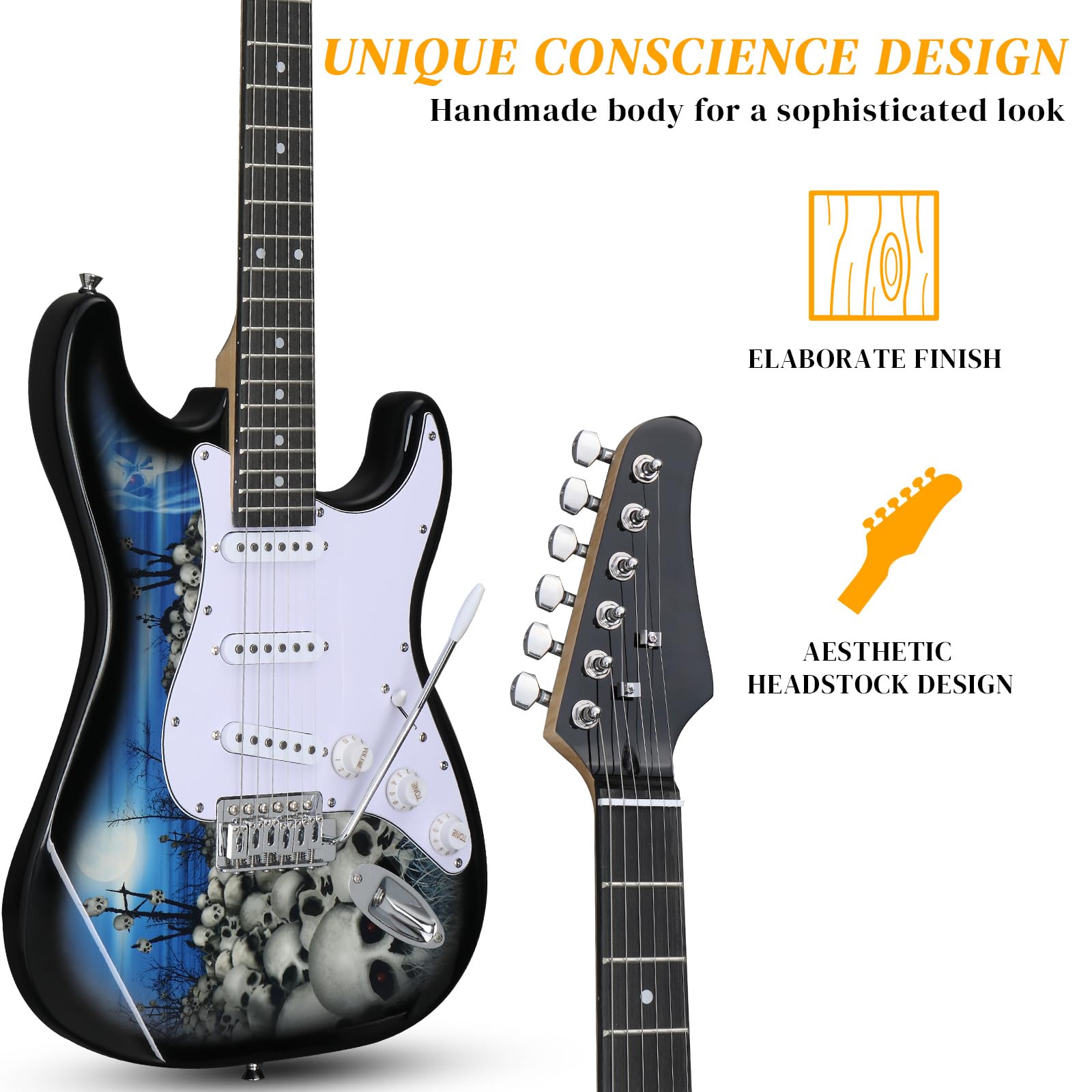 Ktaxon 39 Inch Electric Guitar Solid Body Beginner Kit with Bag Blue White