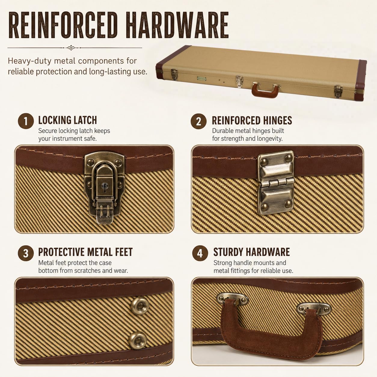 Crossrock Master Series Electric Guitar Case for Fender Stratocaster & Telecaster | Fabric Tweed Exterior, Re-Engineered Wooden Shell, Leather Handle(CRW720EFT)