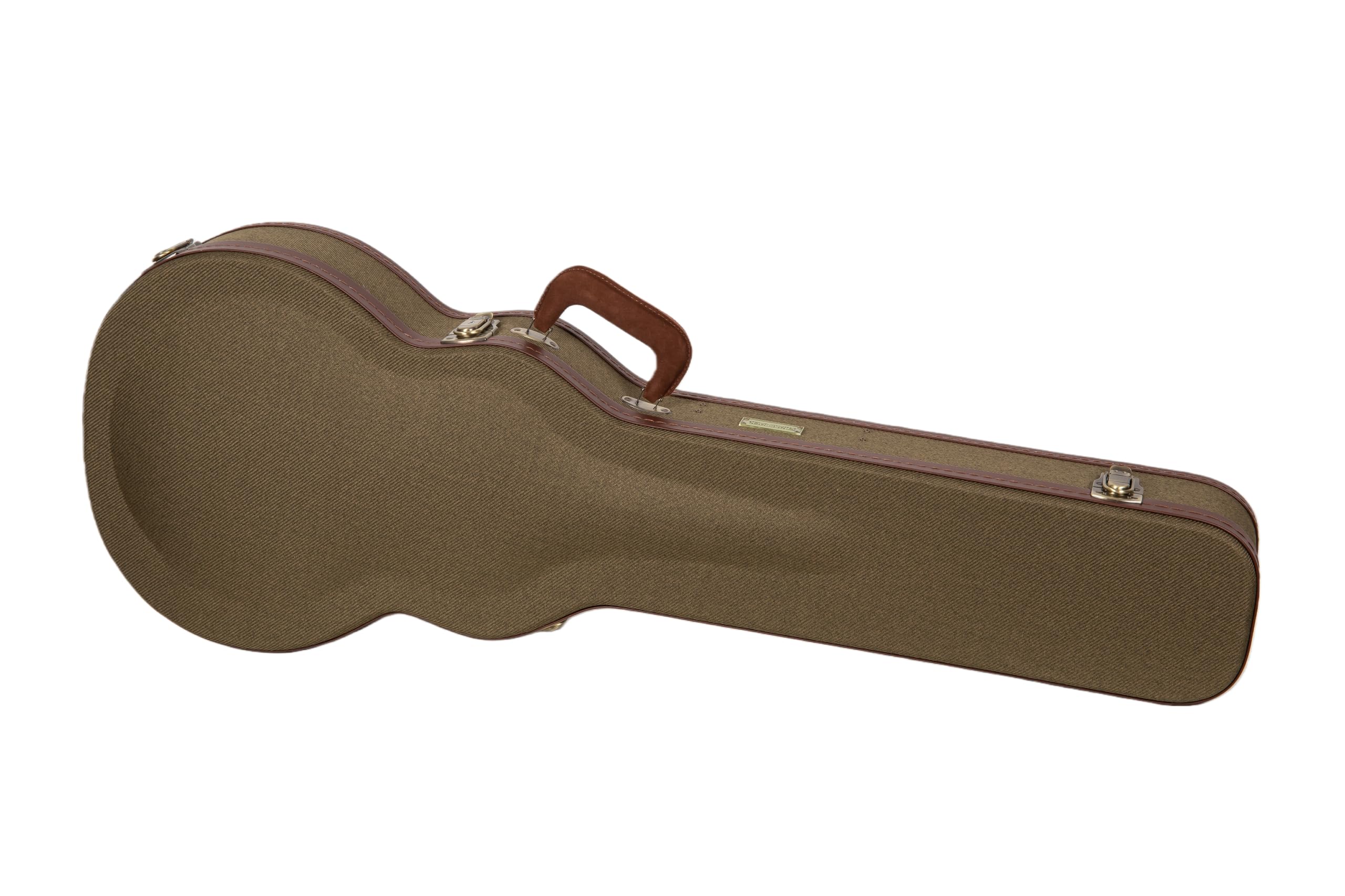 Crossrock Master Series Les Paul Electric Guitar Case | Olive Green Tweed Exterior, Re-Engineered Wooden Shell, Leather Handle & Forest Green Velvet Interio(CRW720LOG)
